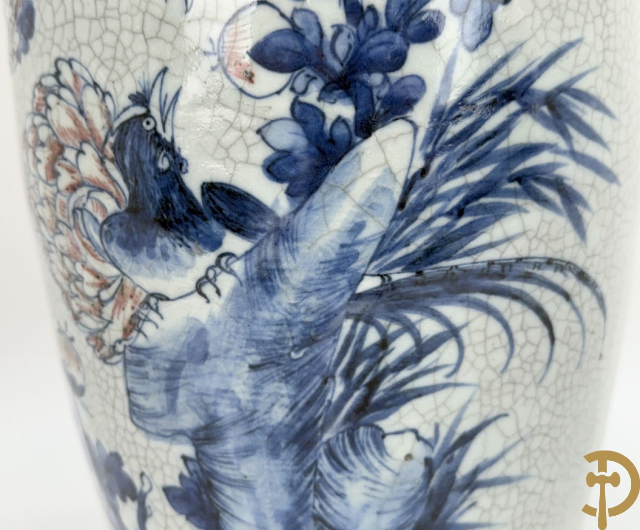 Chinese porseleinen blauw/witte Nankin vaas met bloemen- en vogeldecor en bezet met vruchten