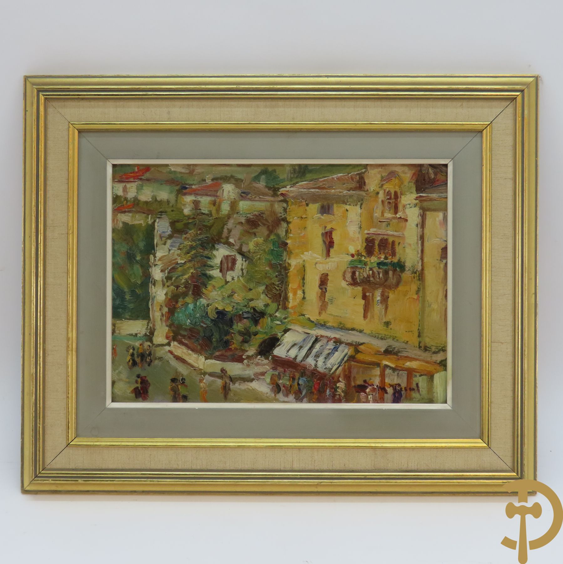 PAUL M. get. 'Impressionistisch geanimeerd straatbeeld' olie op karton
