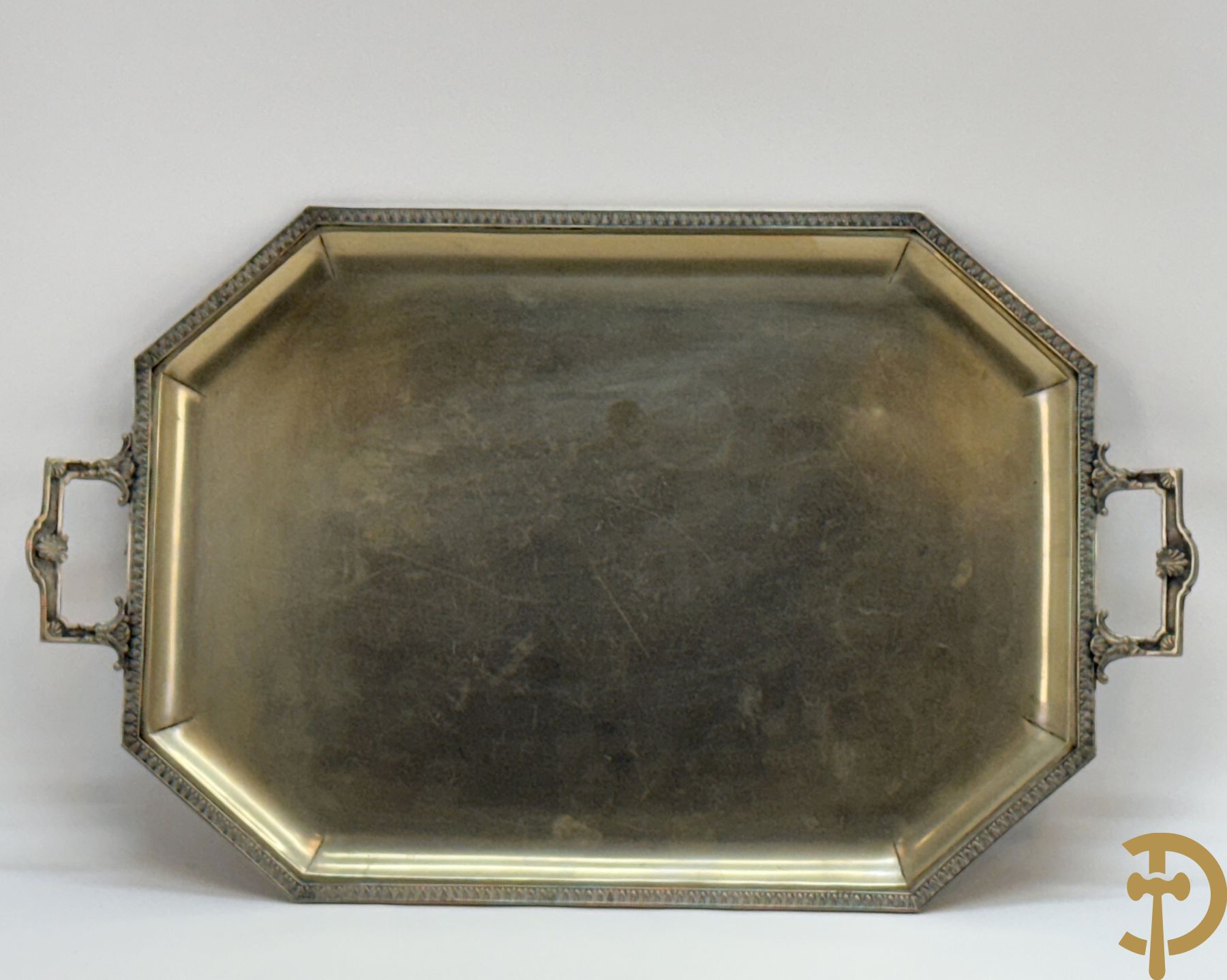 Verzilverd koffie en theestel op plateau, Metal Blanc getekend