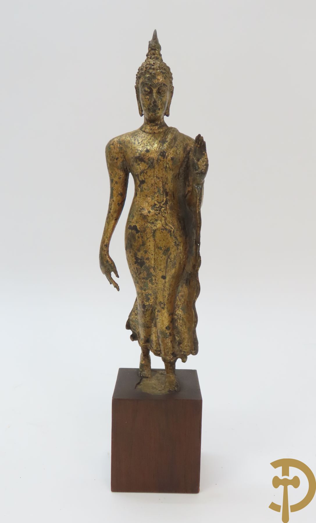 Bronzen verguld boedhistisch staand beeld + klein bronzen boedhistisch beeld