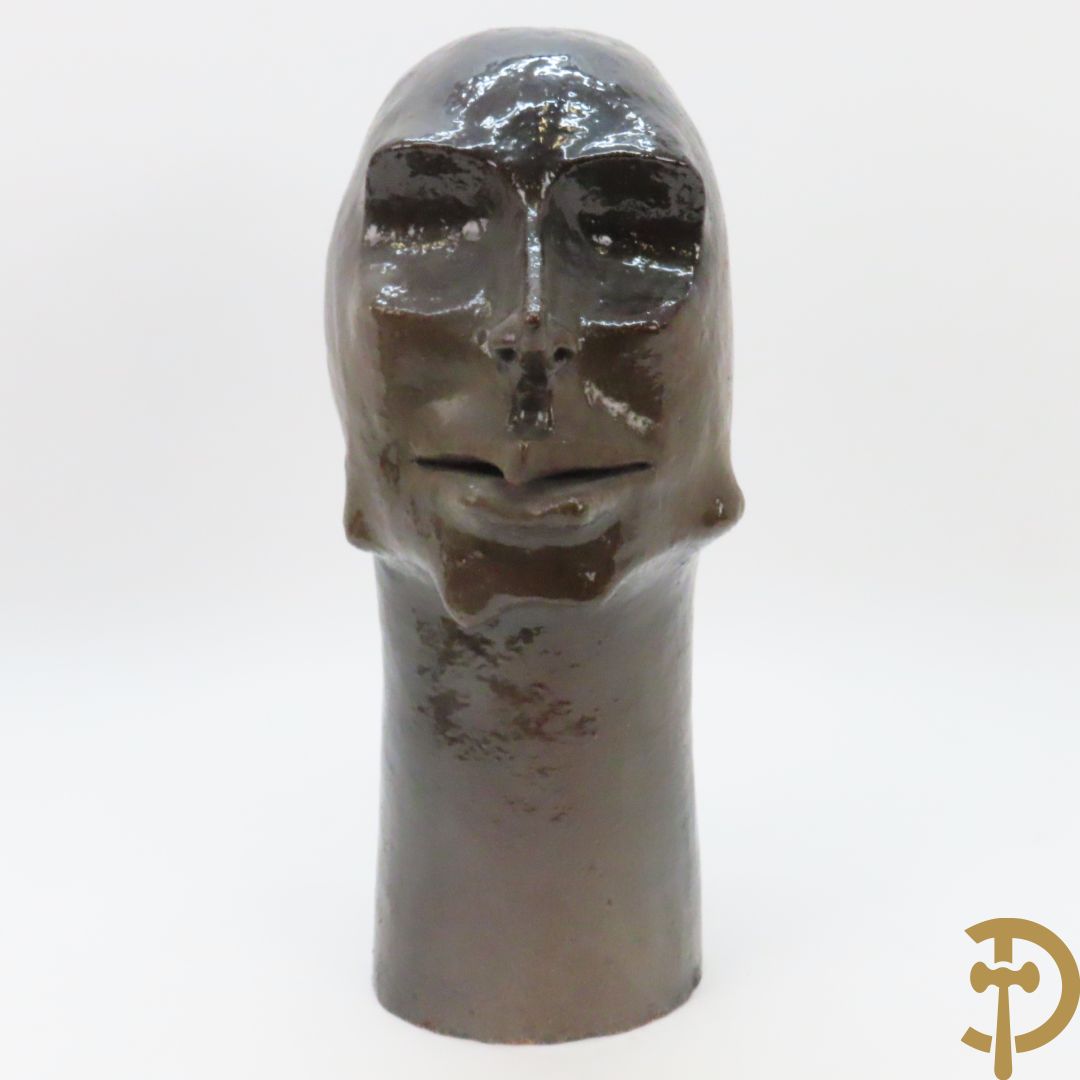 SCHEIRLINCKX Jos getekend - Karaktervol modern geglazuurd keramieken beeld van een hoofd