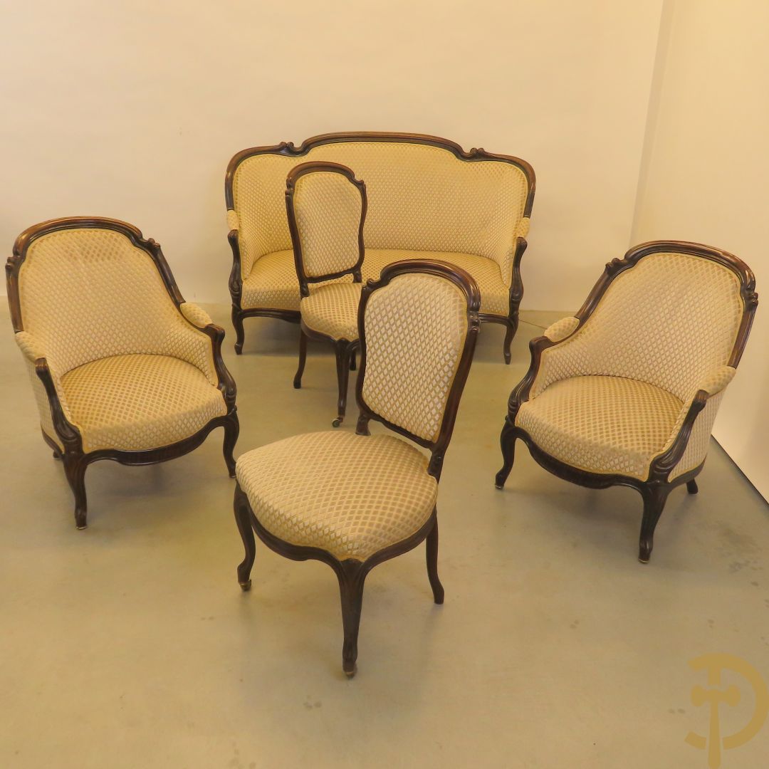 Louis Philippe salonensemble bestaande uit canapé, 2 armzetels en 2 stoelen