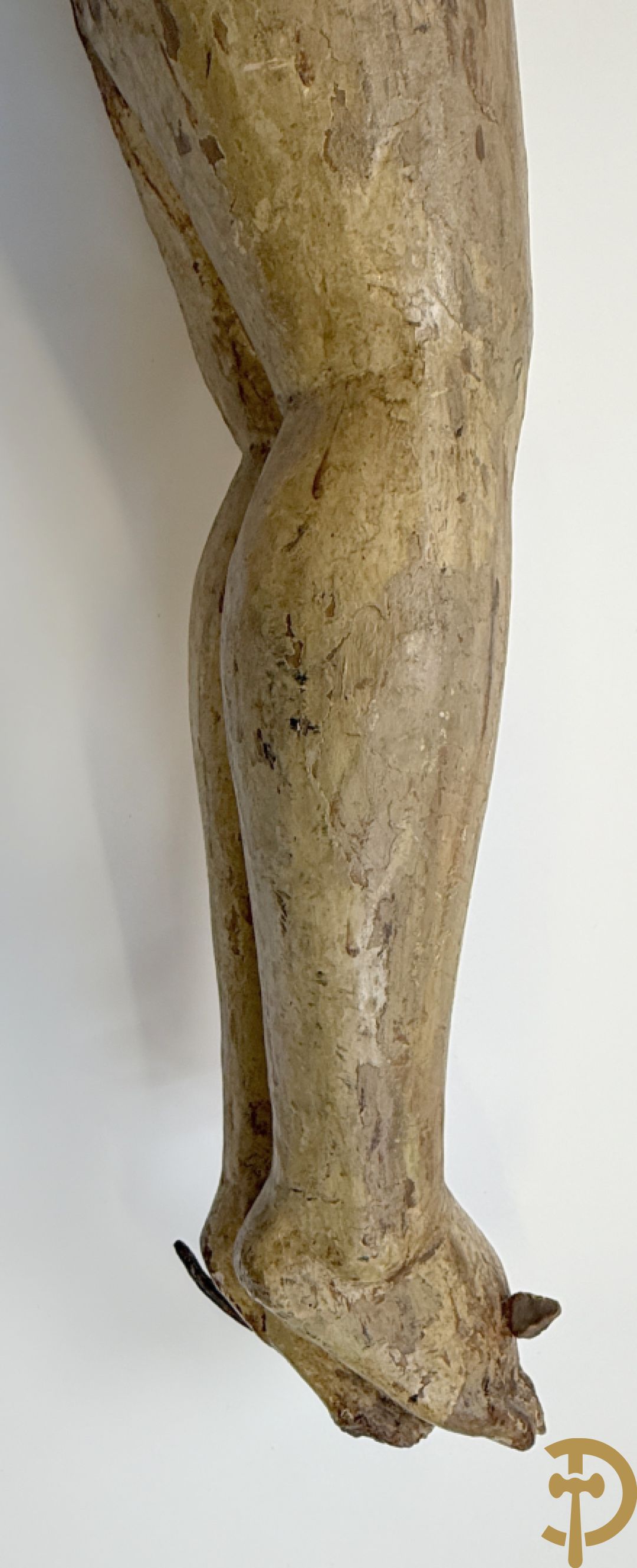 Antieke houtgesculpteerde gepolychromeerde Christus met lenden doek, zonder armen, 16e-17e ?