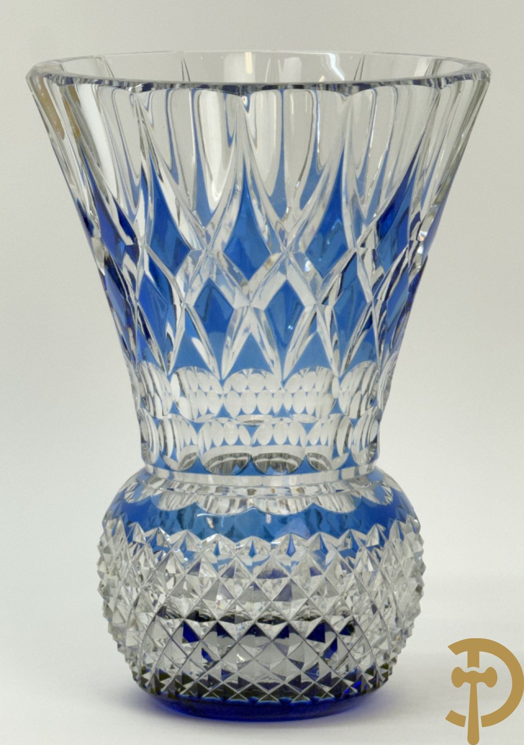 Val Saint Lambert : Blauwe kristallen handgeslepen vaas