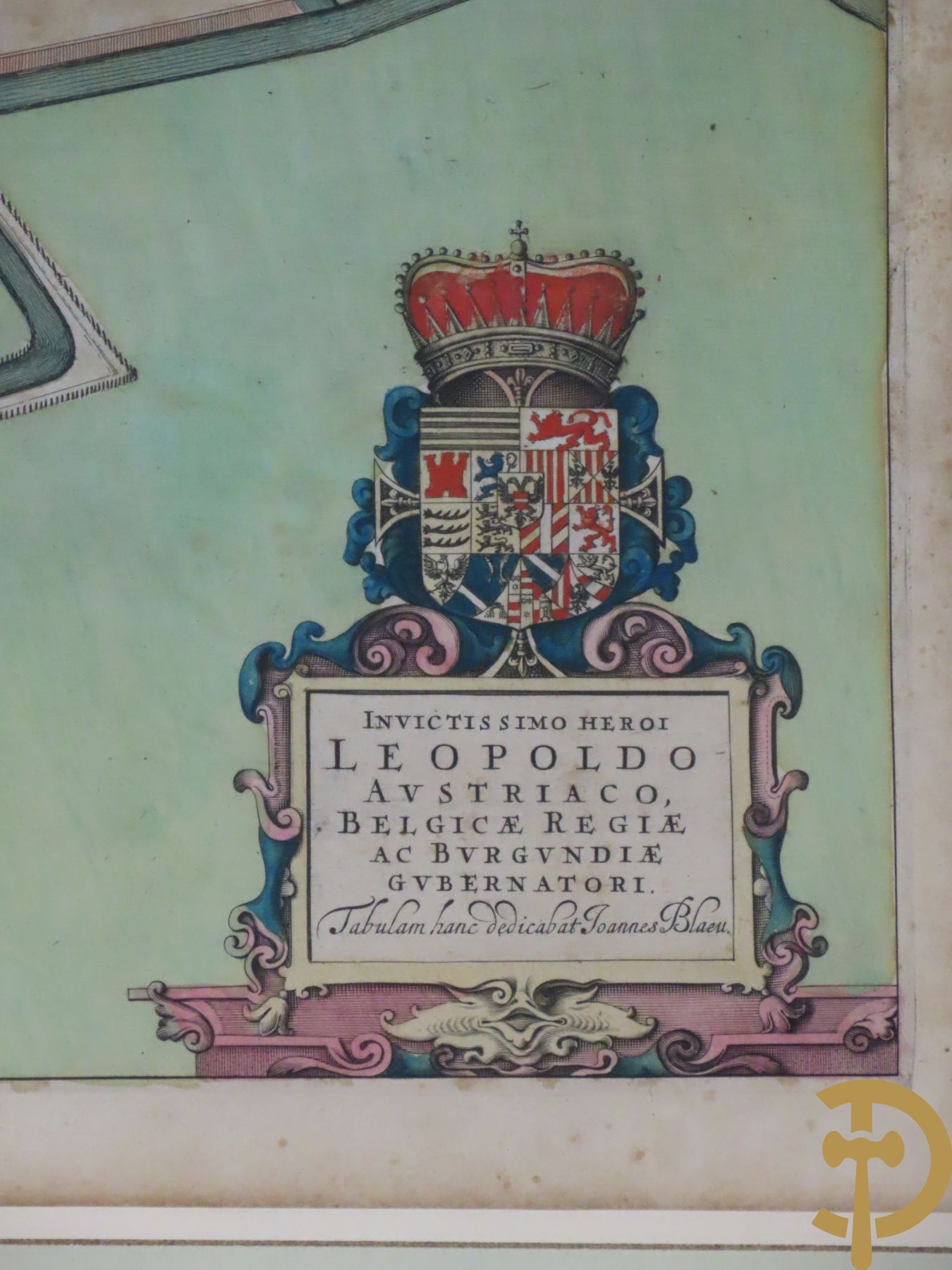 Oude kaart Joannes Blaeu Kortrijk, Nova Arx Cortracencis, met wapenschild