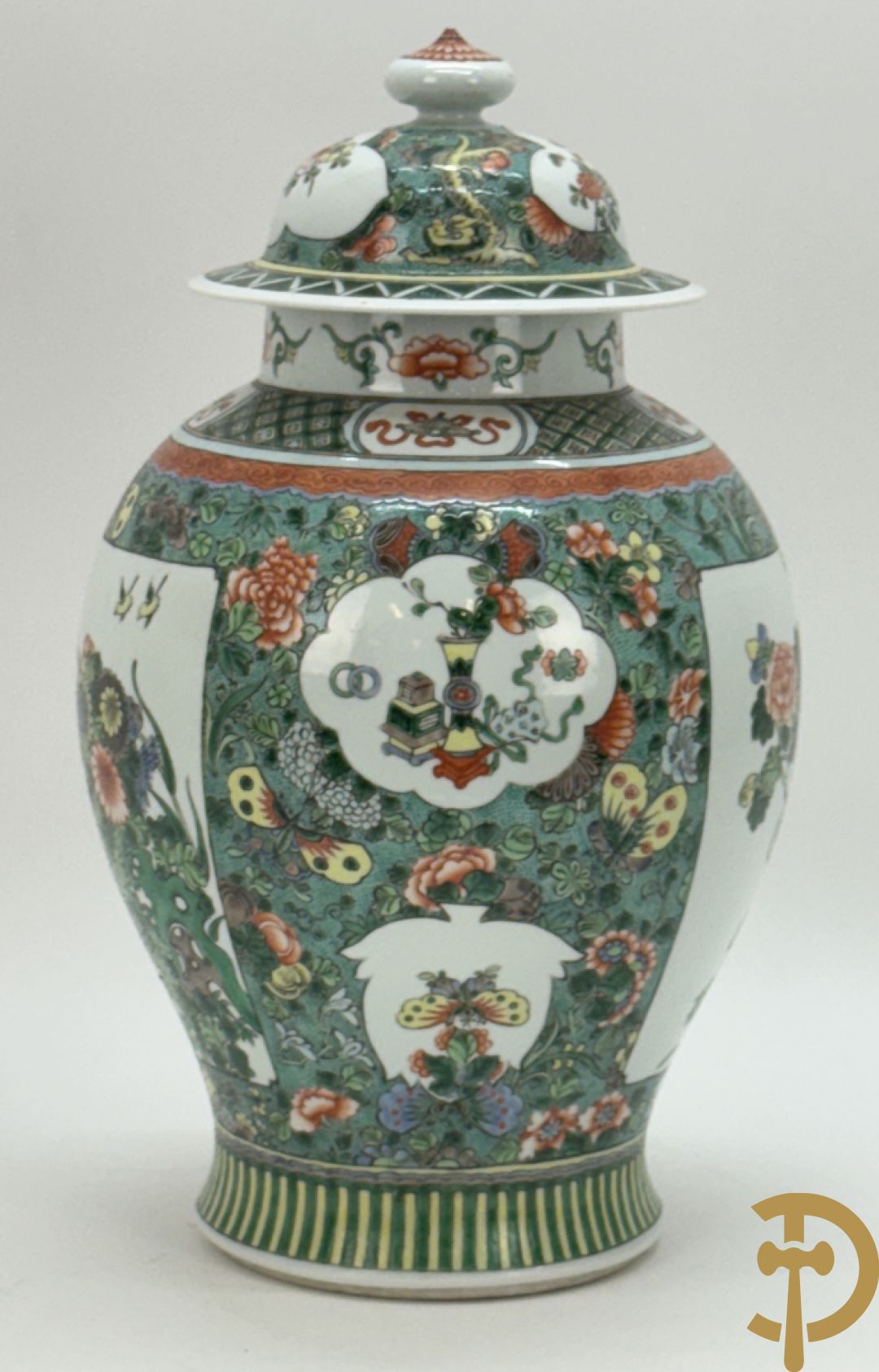 Chinese porseleinen dekselvaas met bloemen- en vogeldecor