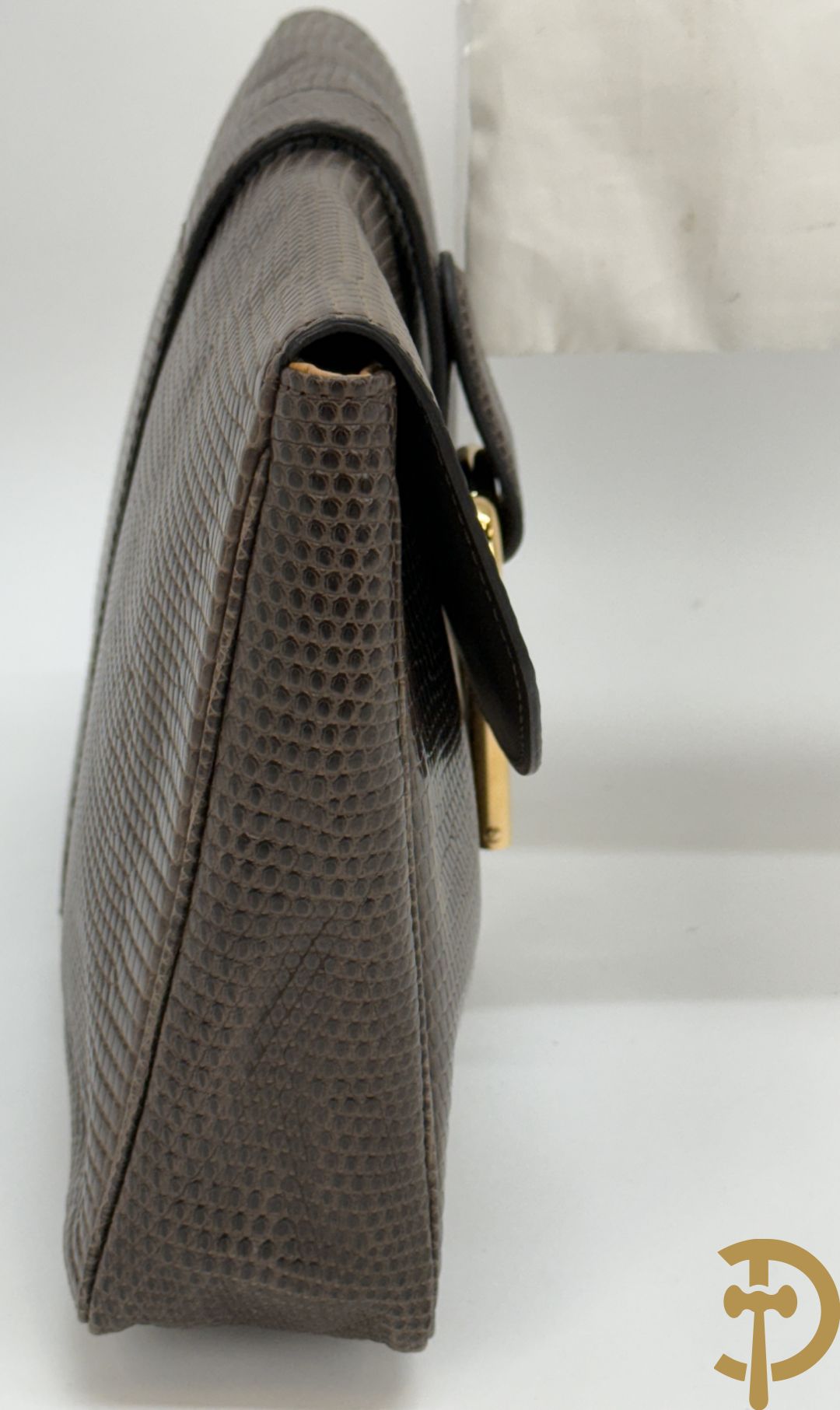 Bruin kroko lederen handtas, Delvaux met bijhorende zak