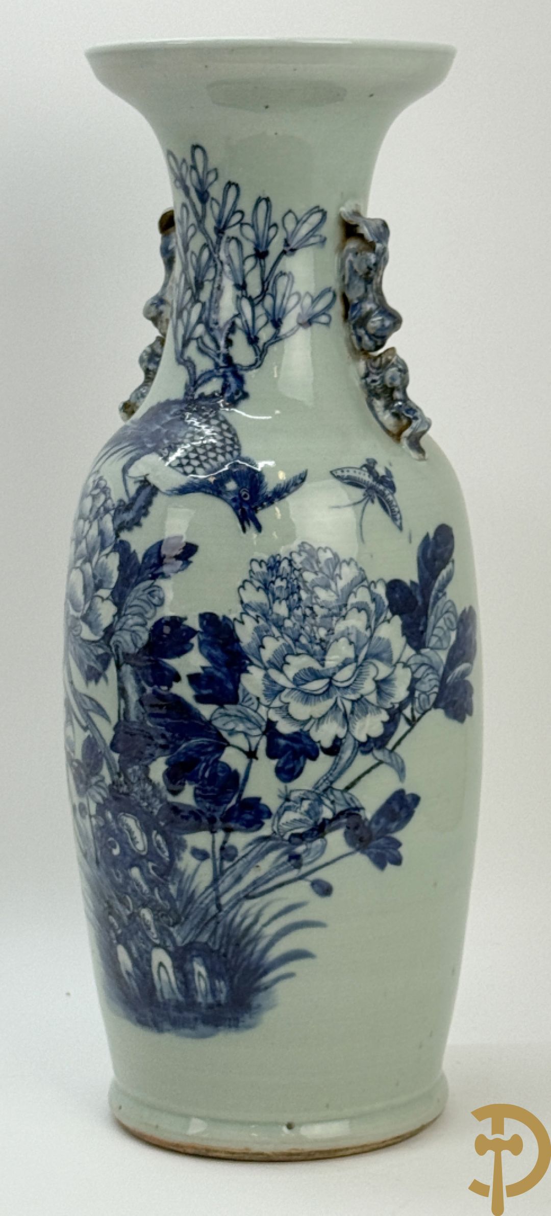 Chinese porseleinen blauw/wit vaas met bloemen en vogeldecor