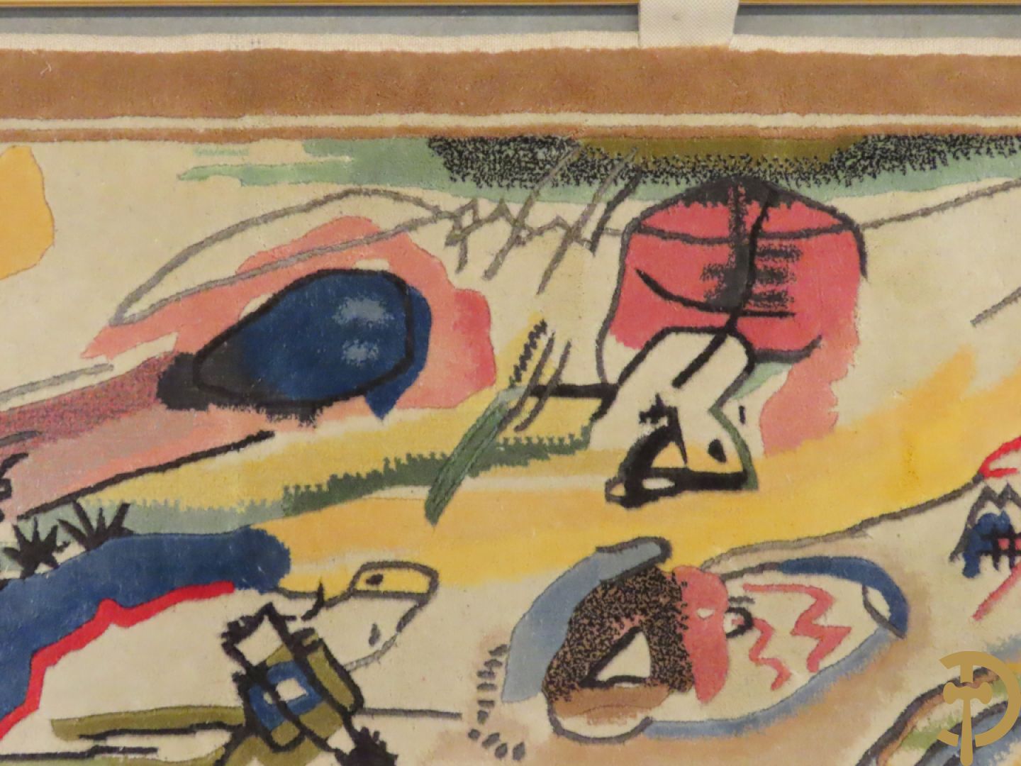 KANDINSKY naar - Oosters handgeknoopt wandtapijt met moderne abstracte figuratie
