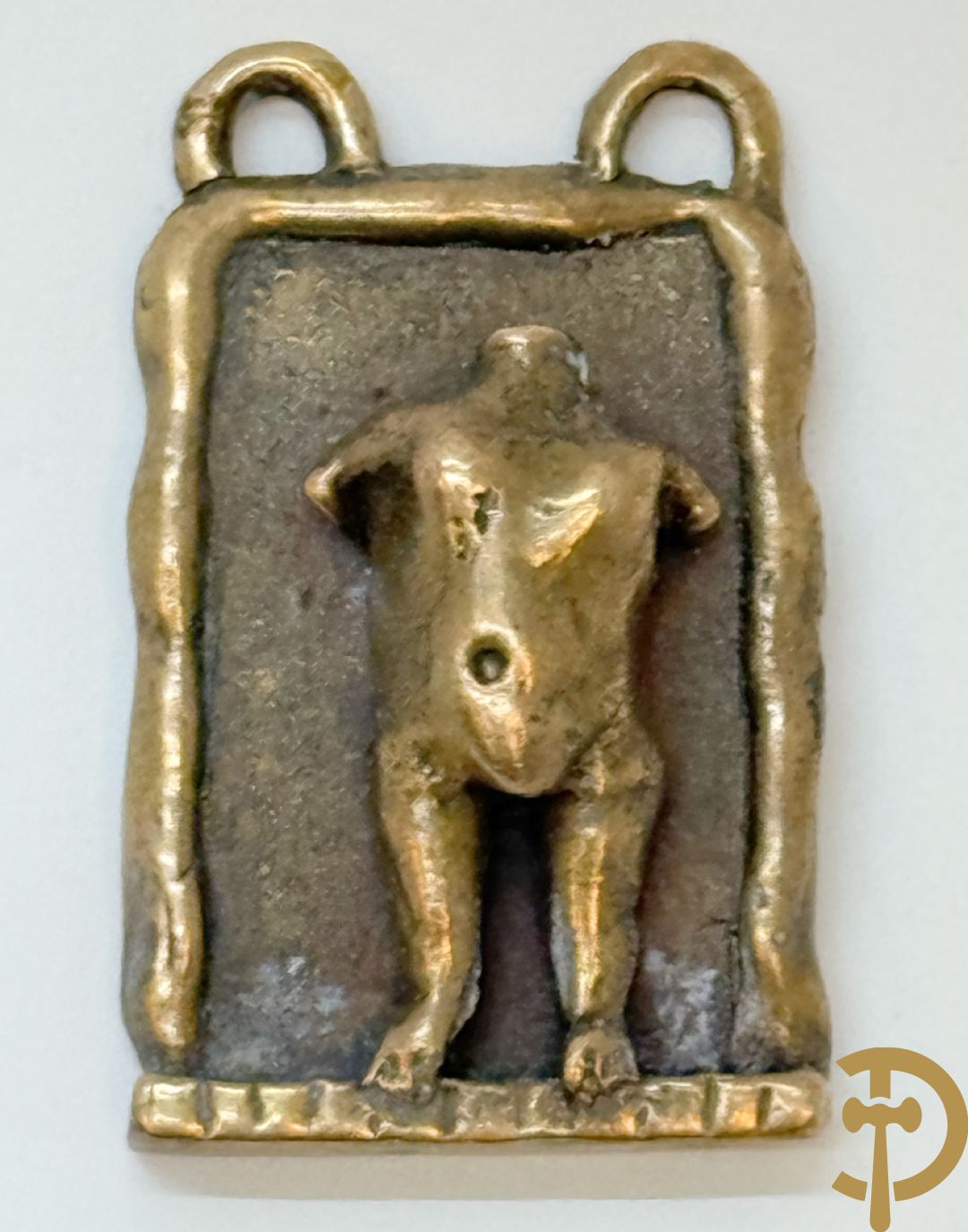 VERMEERSCH J. getekend 1971 - Bronzen hanger met typisch mannetje - Uniek exemplaar met duimafdruk