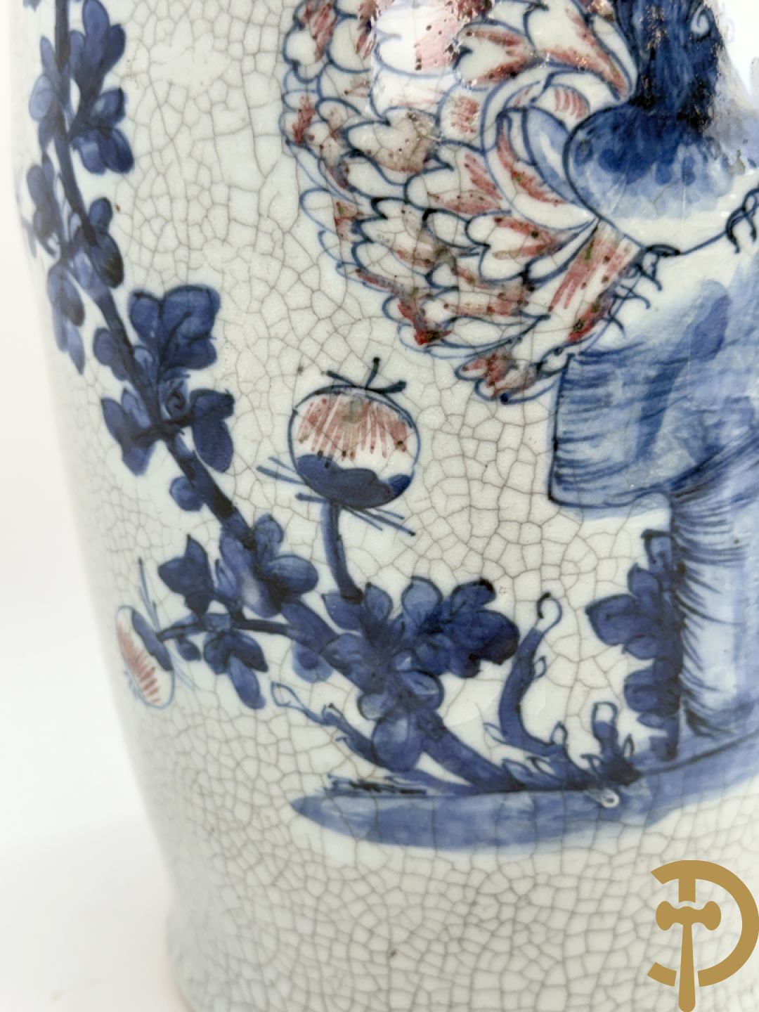Chinese porseleinen blauw/witte Nankin vaas met bloemen- en vogeldecor en bezet met vruchten