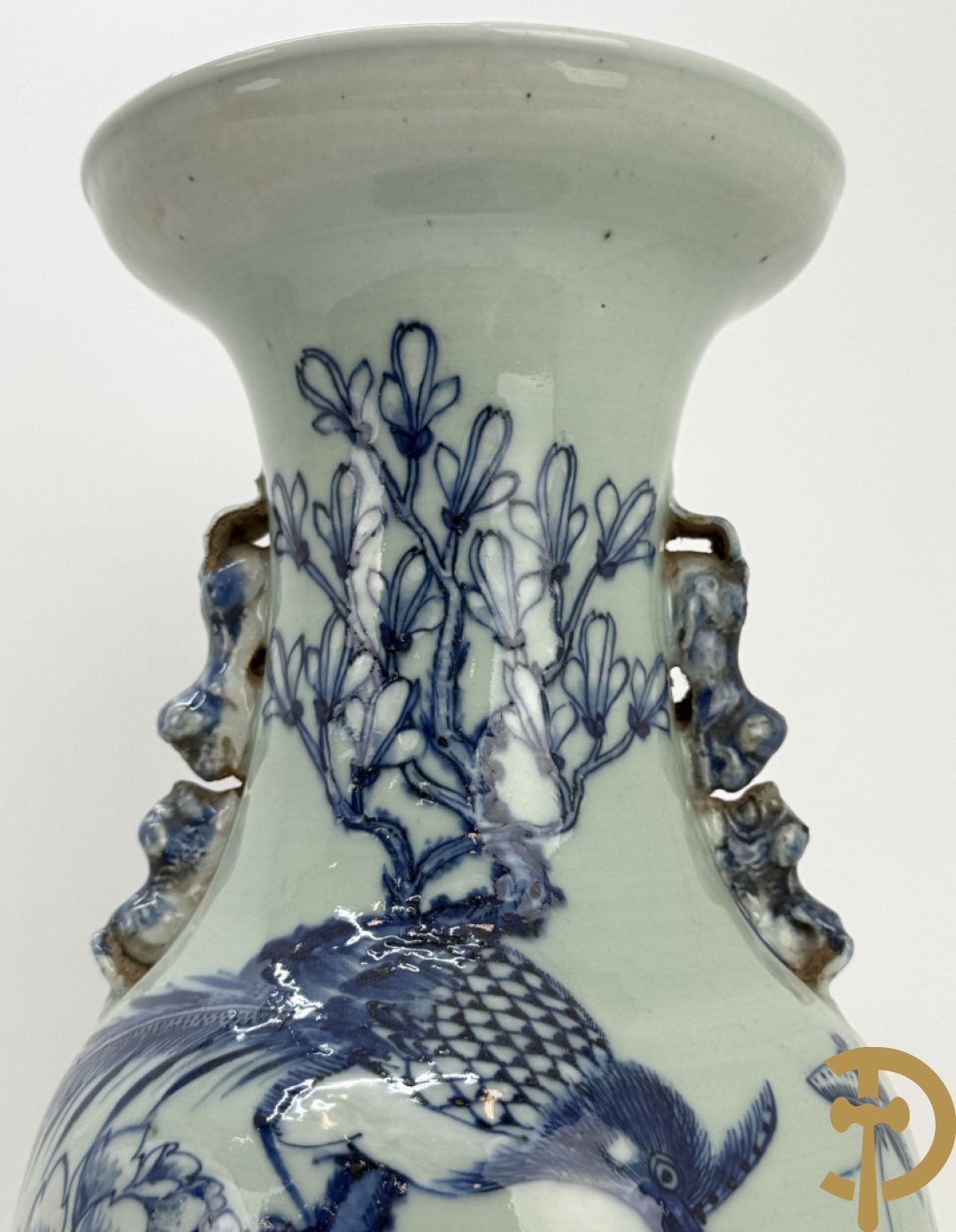 Chinese porseleinen blauw/wit vaas met bloemen en vogeldecor