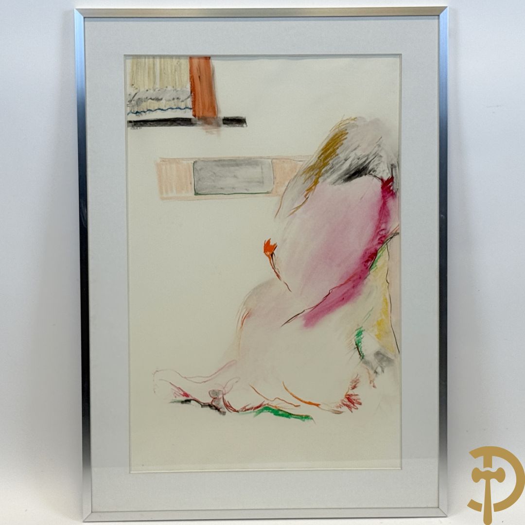 TACK '77 getekend 'Ruggelings naakt' pastel en aquarel