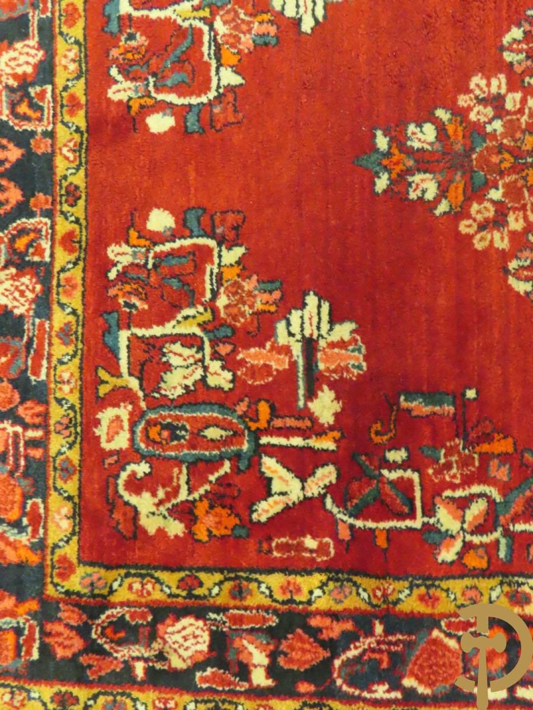 Oosters handgeknoopt tapijt Hamadan met rode fond