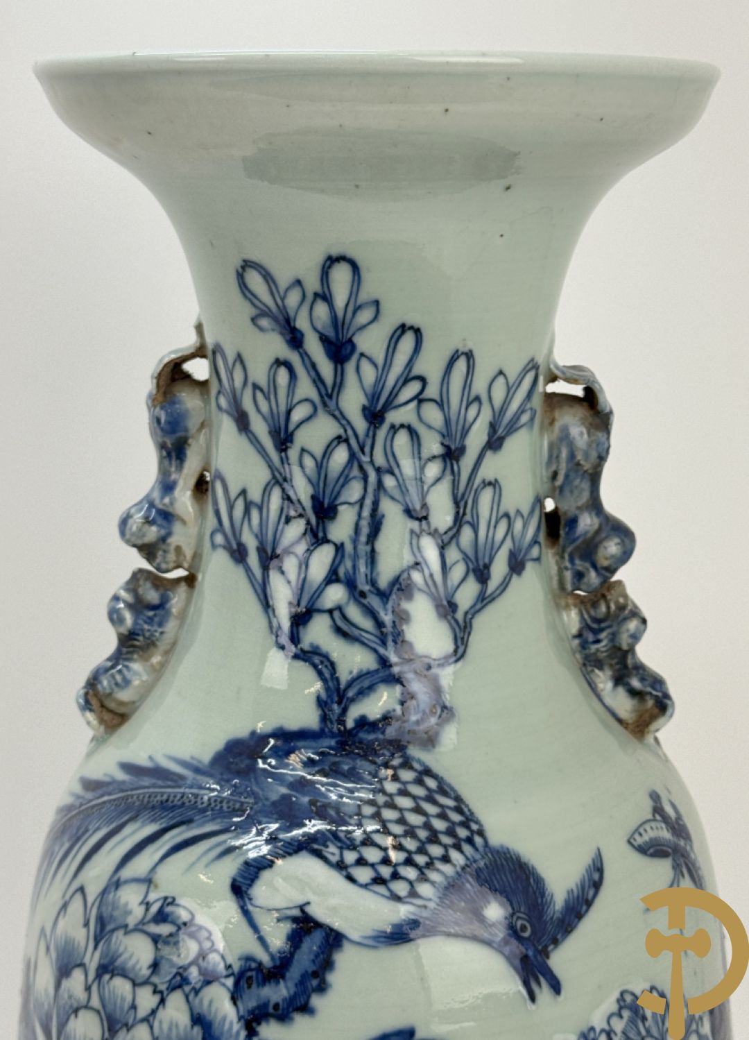 Chinese porseleinen blauw/wit vaas met bloemen en vogeldecor