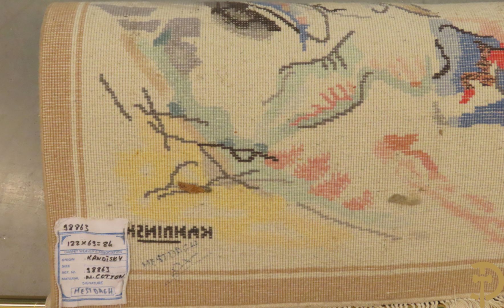 KANDINSKY naar - Oosters handgeknoopt wandtapijt met moderne abstracte figuratie