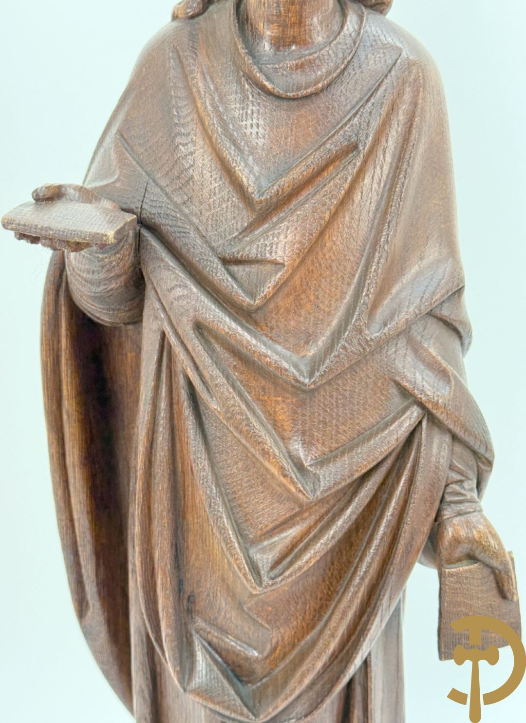 Eiken houtsculptuur van evangelist, laat 19e