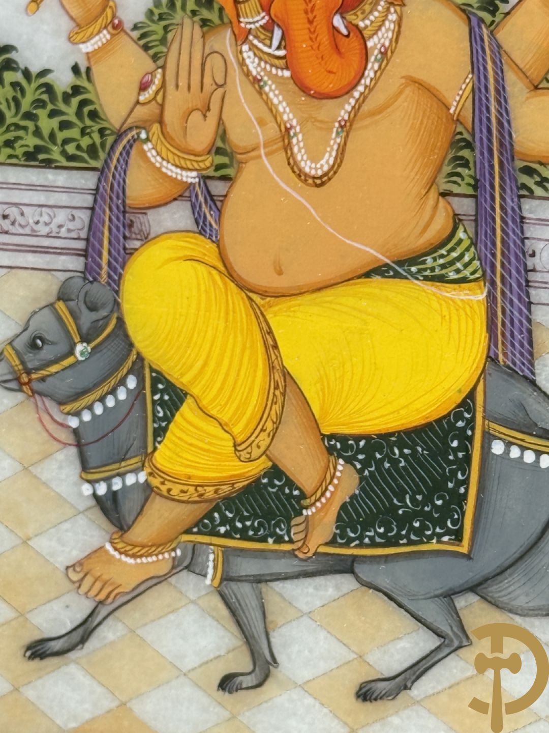 Zes Indische geanimeerde tekeningen van goden en liefdesscènes op gesteente