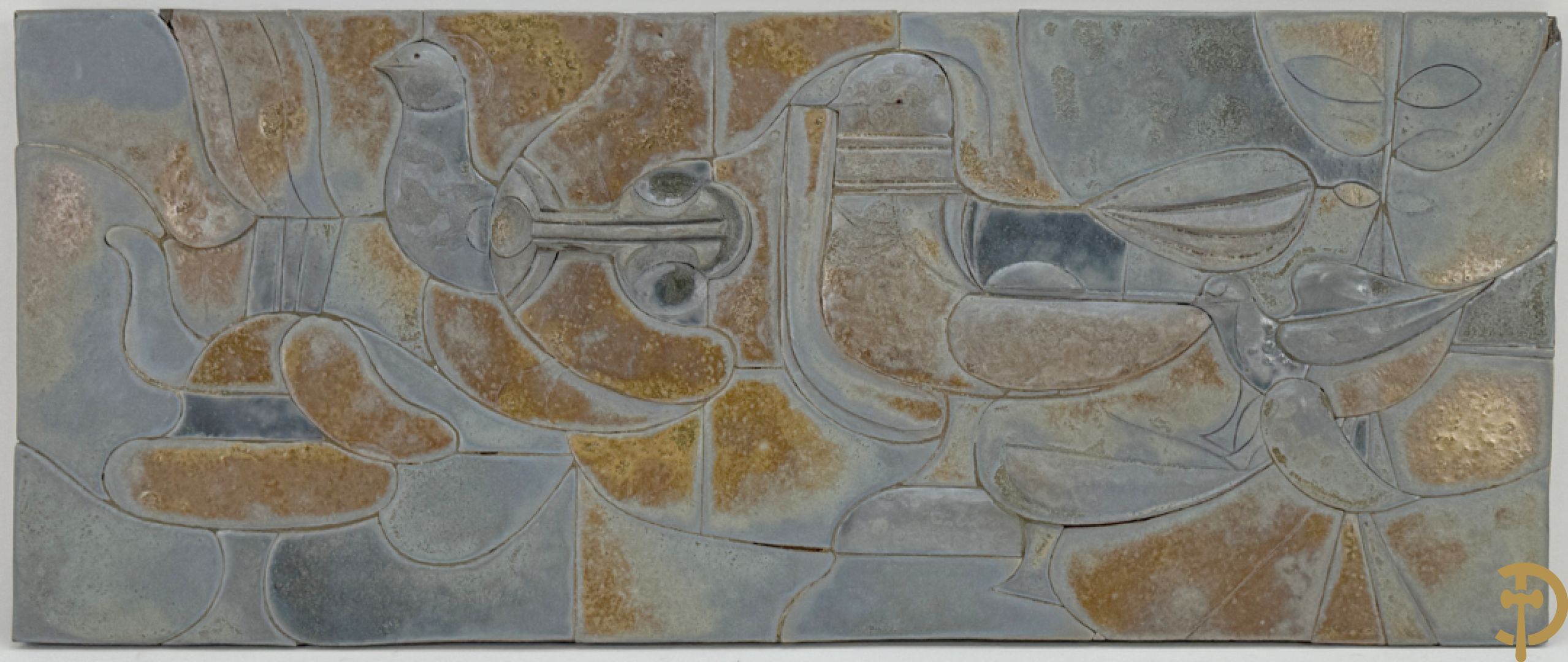 Ongetekend  vintage keramieken basrelief met vogeldecor