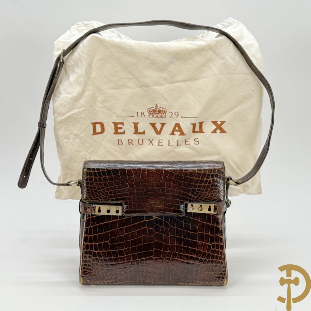 Vintage Delvaux handtas in kroko in bijhorende zak