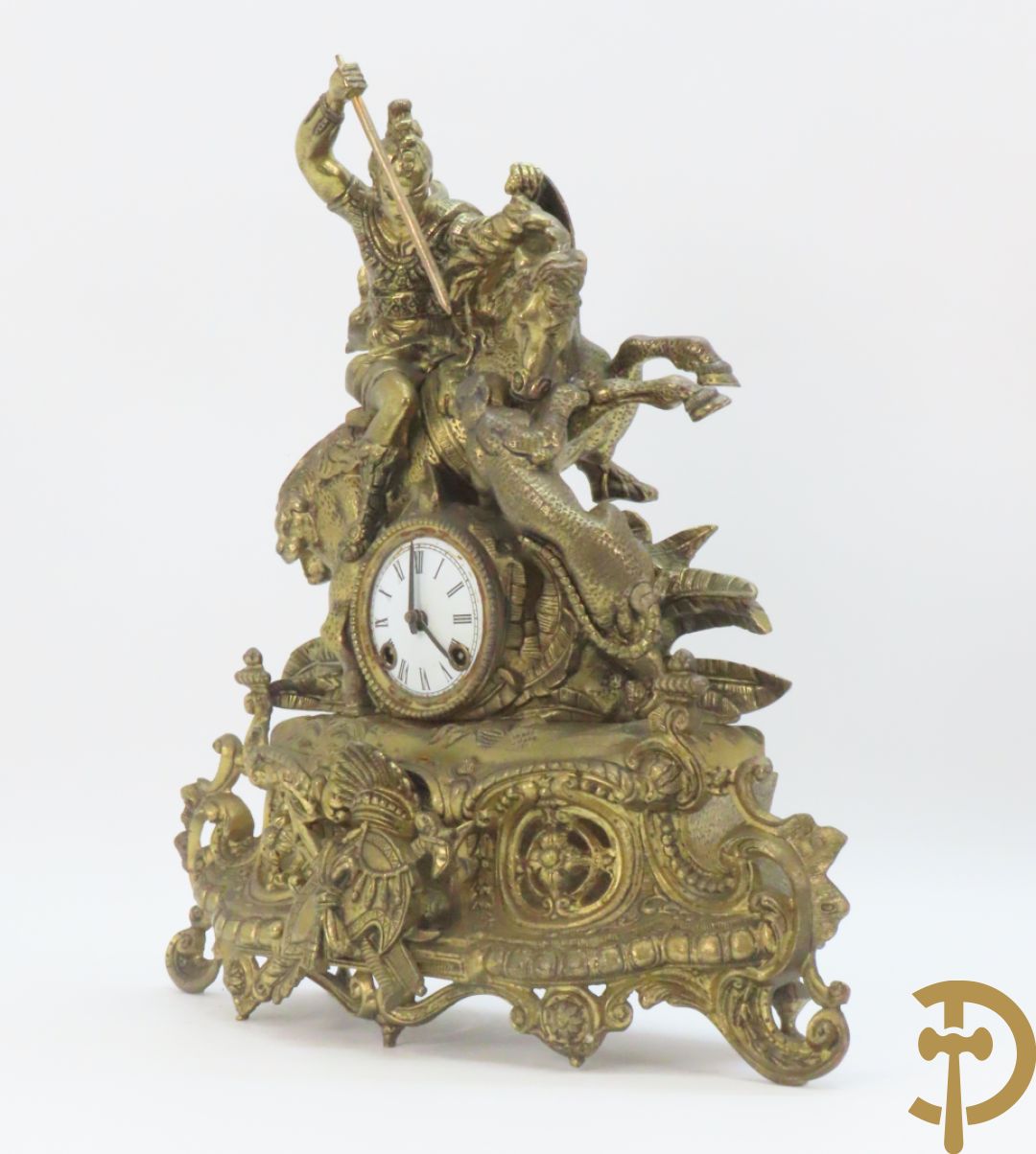 Bronzen pendule met ruiter te paard en panter