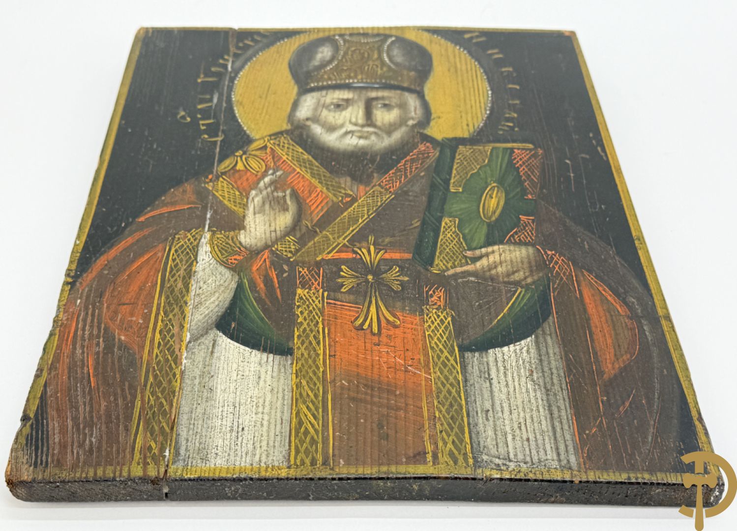 Oude ikoon Heilige met boek