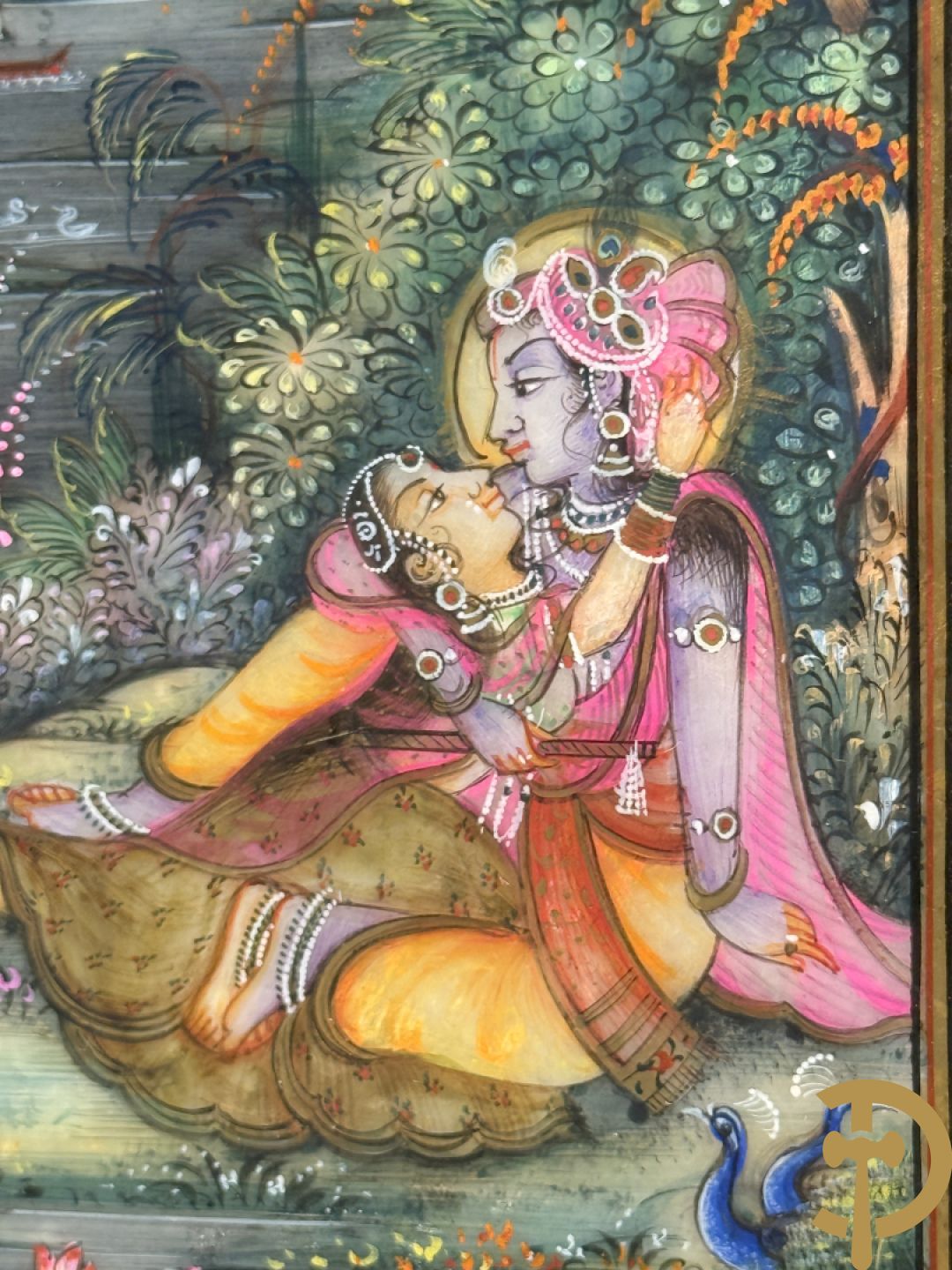 Zes Indische geanimeerde tekeningen van goden en liefdesscènes op gesteente