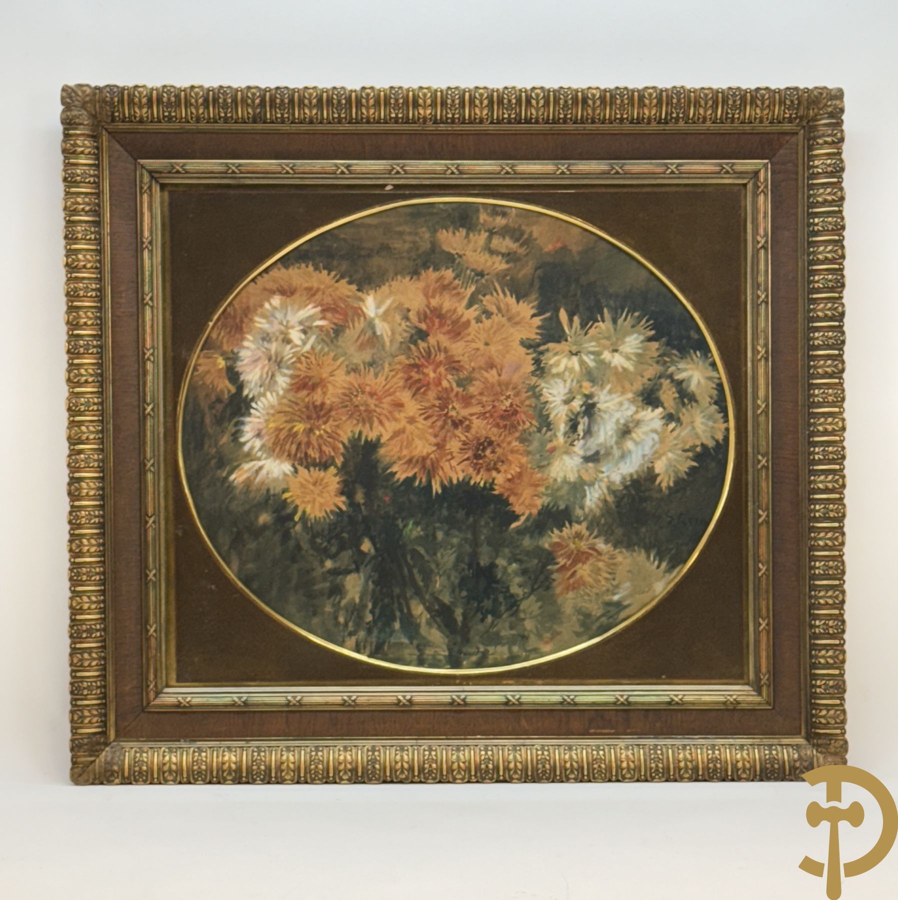 STEVENS G. getekend 'Bloemenstilleven' ovale aquarel