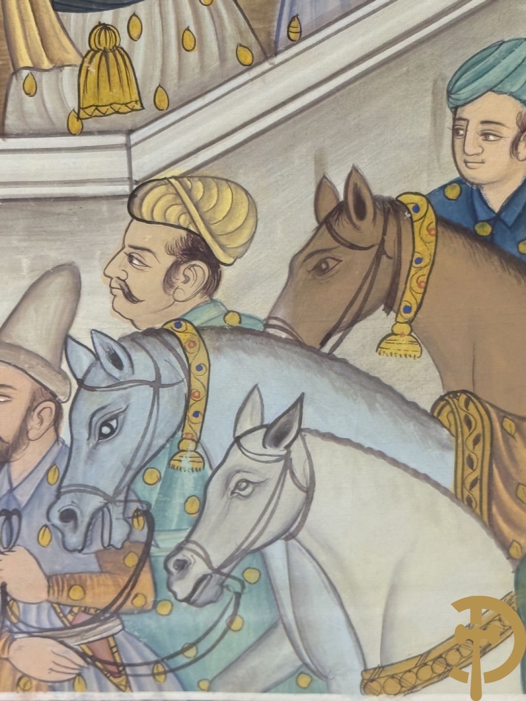 Drie Indische handgekleurde, geaquarelleerde en geanimeerde scènes