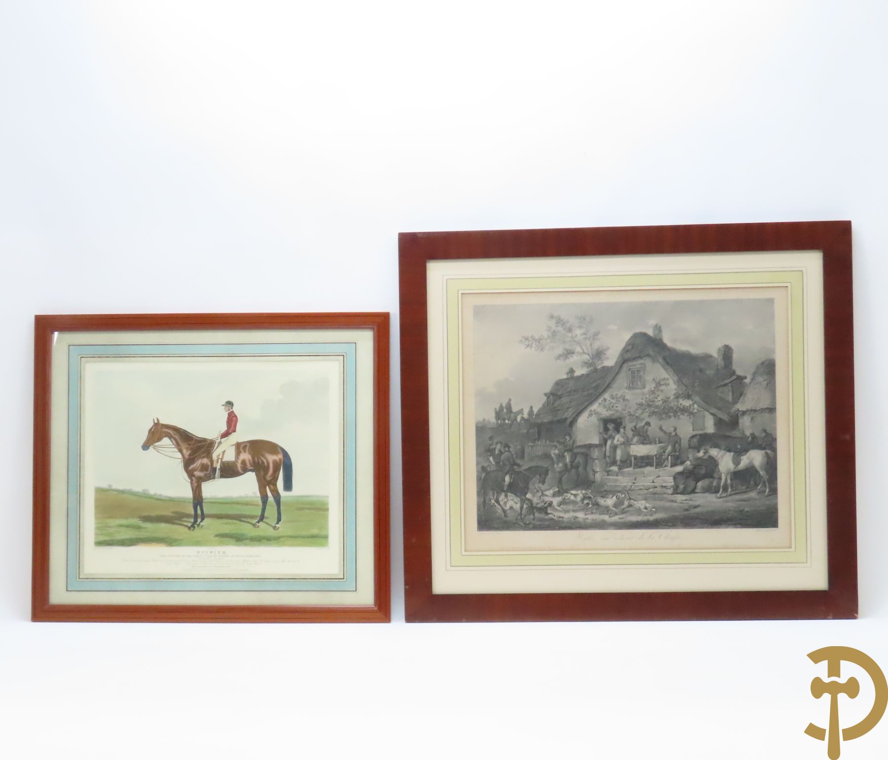 HALL H. getekend (Printed by) 'Ruiter' huntingscène gegraveerd door C. Hunt + VERNET C. getekend 'Genrescène, halte au retour de la chasse' chromolitho gegraveerd door Jazet