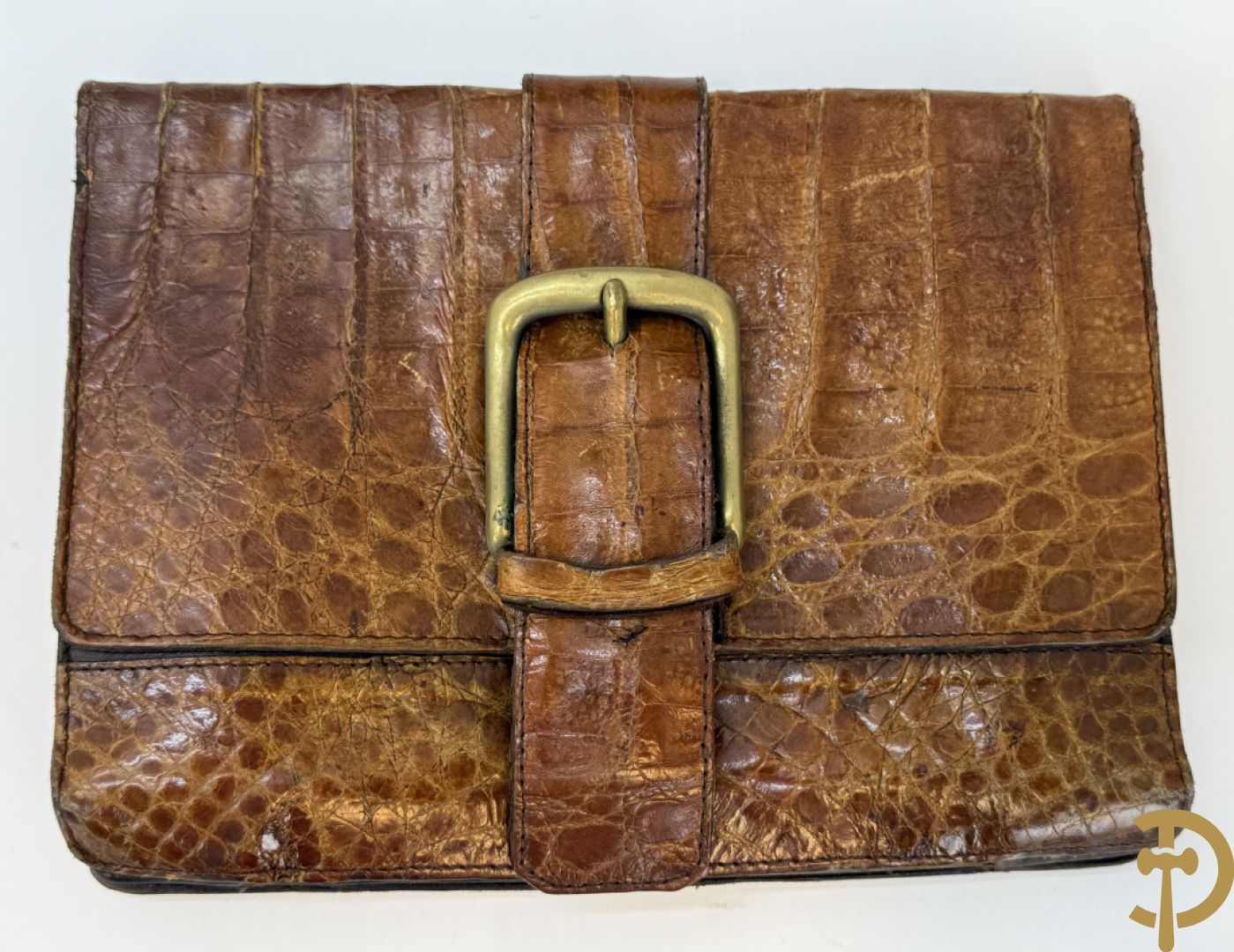 Kroko zwart lederen handtas, Le Sellier Bruxelles + zwart lederen kroko clutch + bruin lederen kroko enveloppetas + toneelhandtasje