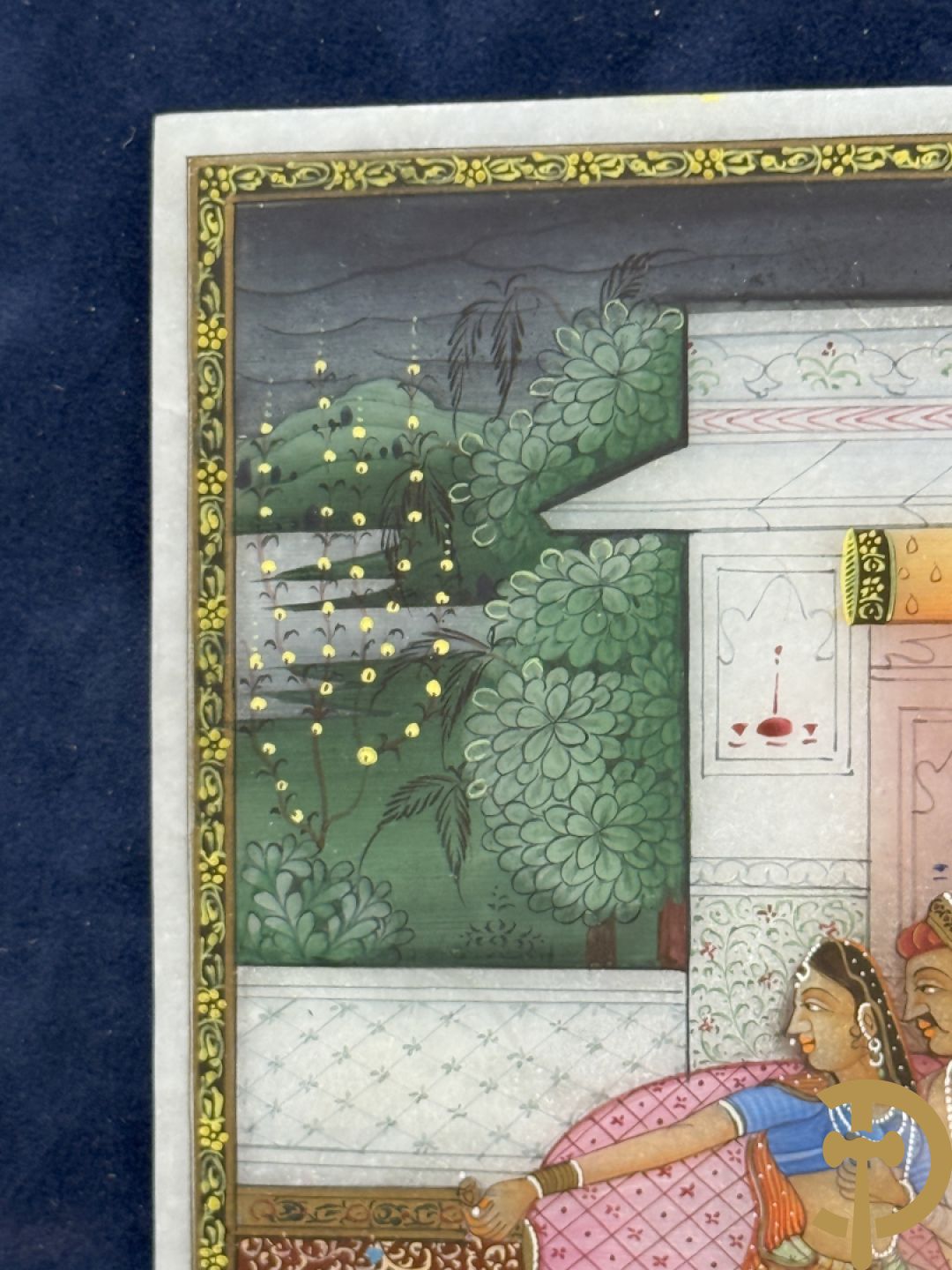 Zes Indische geanimeerde tekeningen van goden en liefdesscènes op gesteente