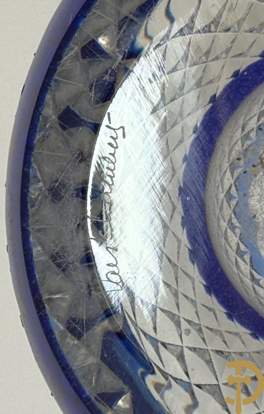 Val Saint Lambert : Blauwe kristallen handgeslepen vaas