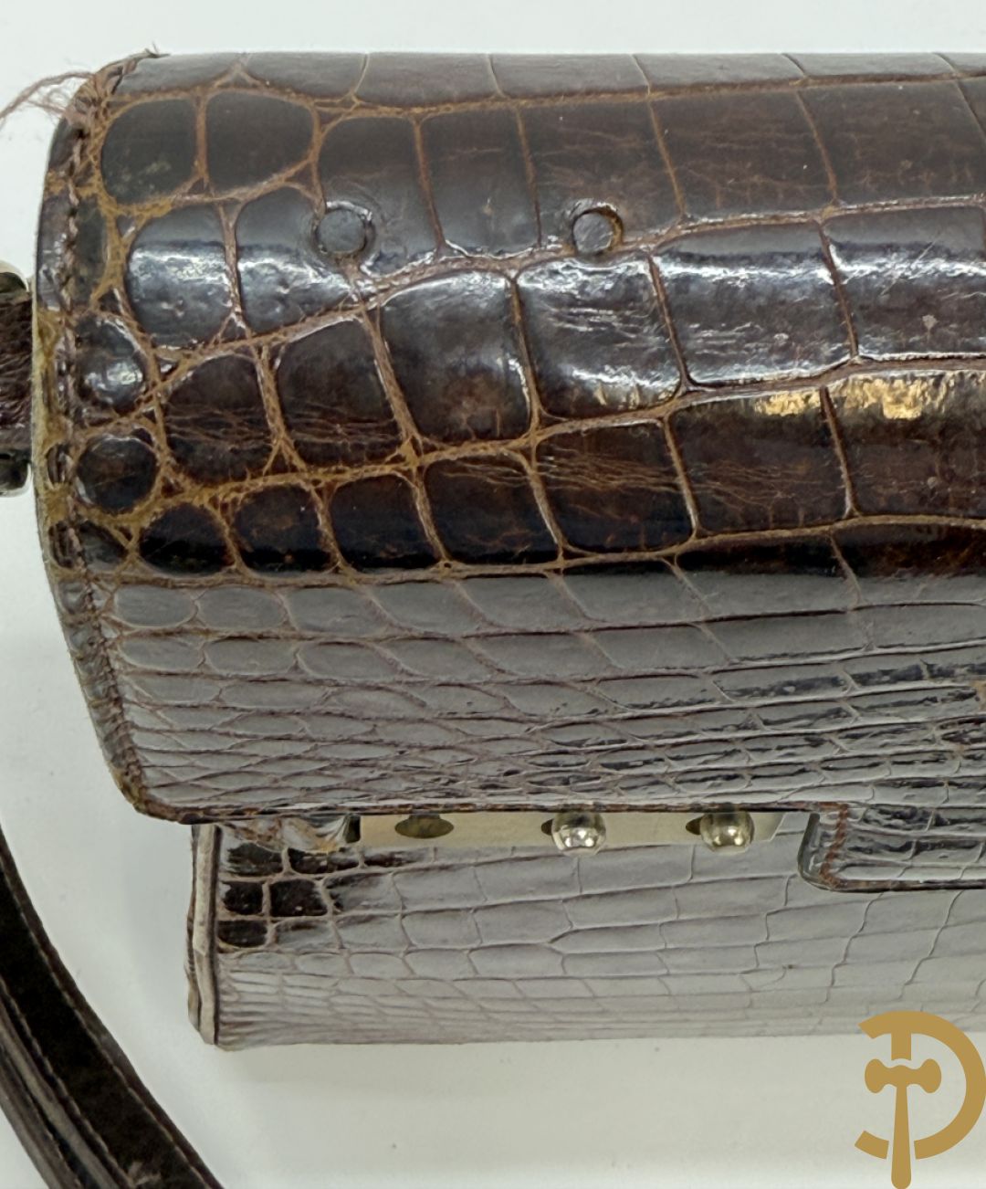 Vintage Delvaux handtas in kroko in bijhorende zak