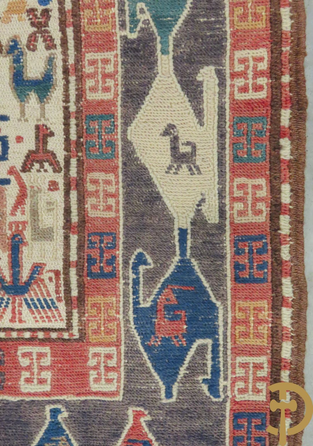 Turkse handgeknoopte Hamadan + oosters handgeknoopt tapijt met dierenmotieven