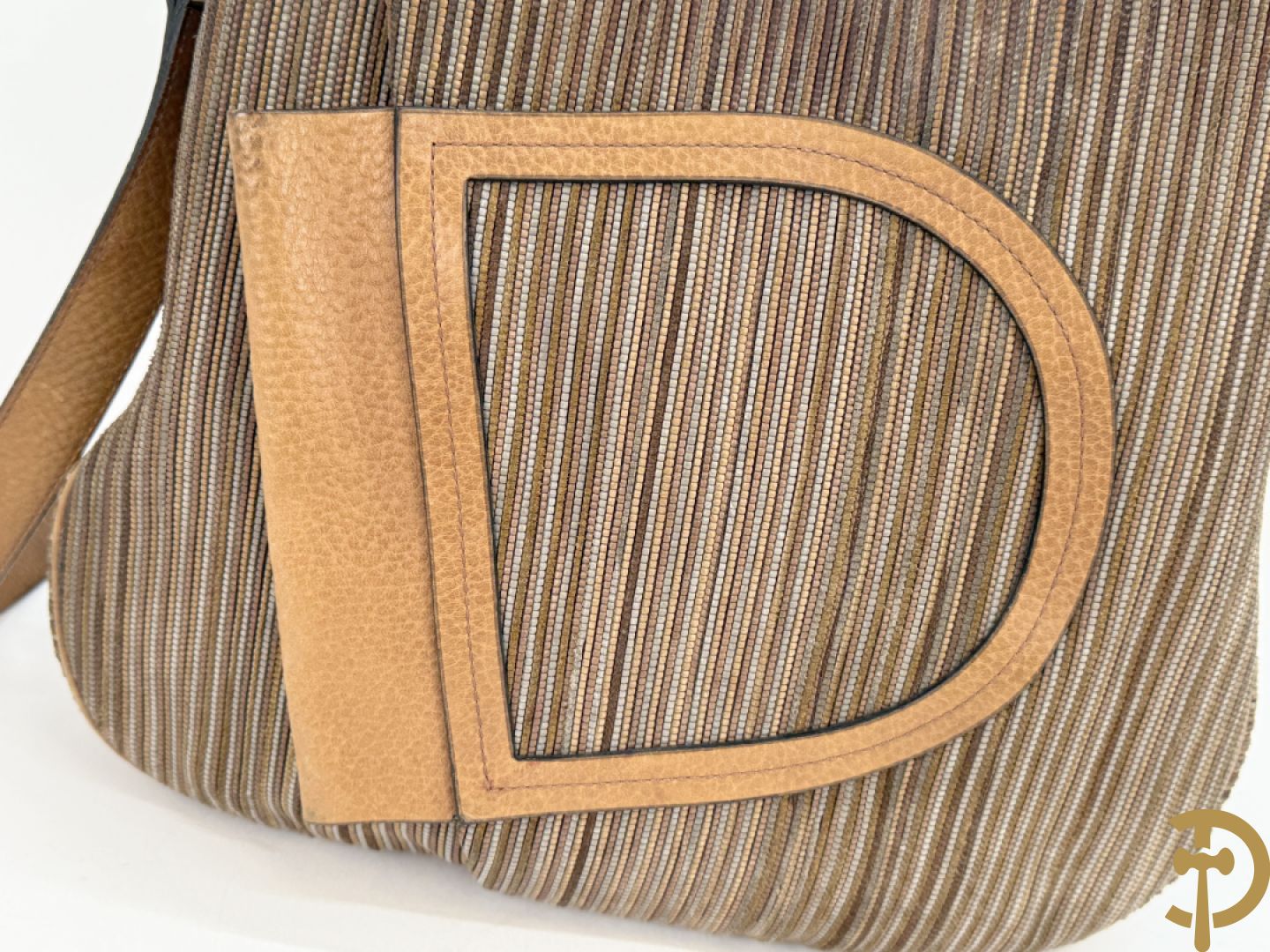 Lederen handtas met bruin getinte kleurstrepen Delvaux, brown toile de cuir