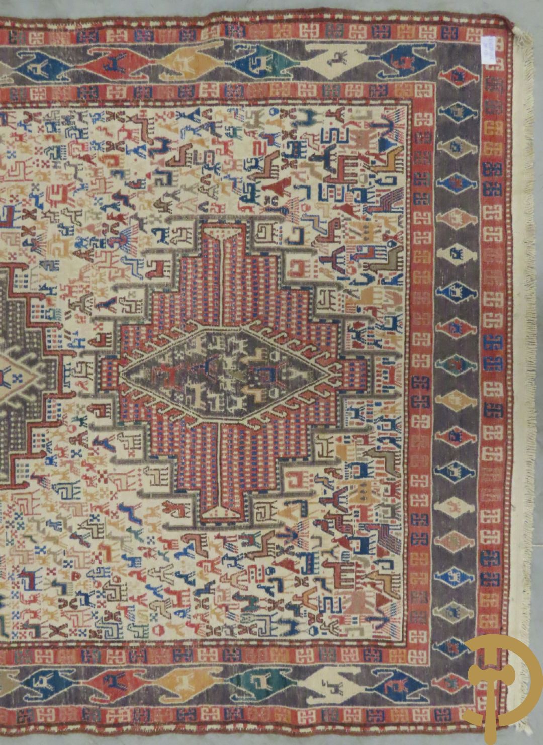 Turkse handgeknoopte Hamadan + oosters handgeknoopt tapijt met dierenmotieven