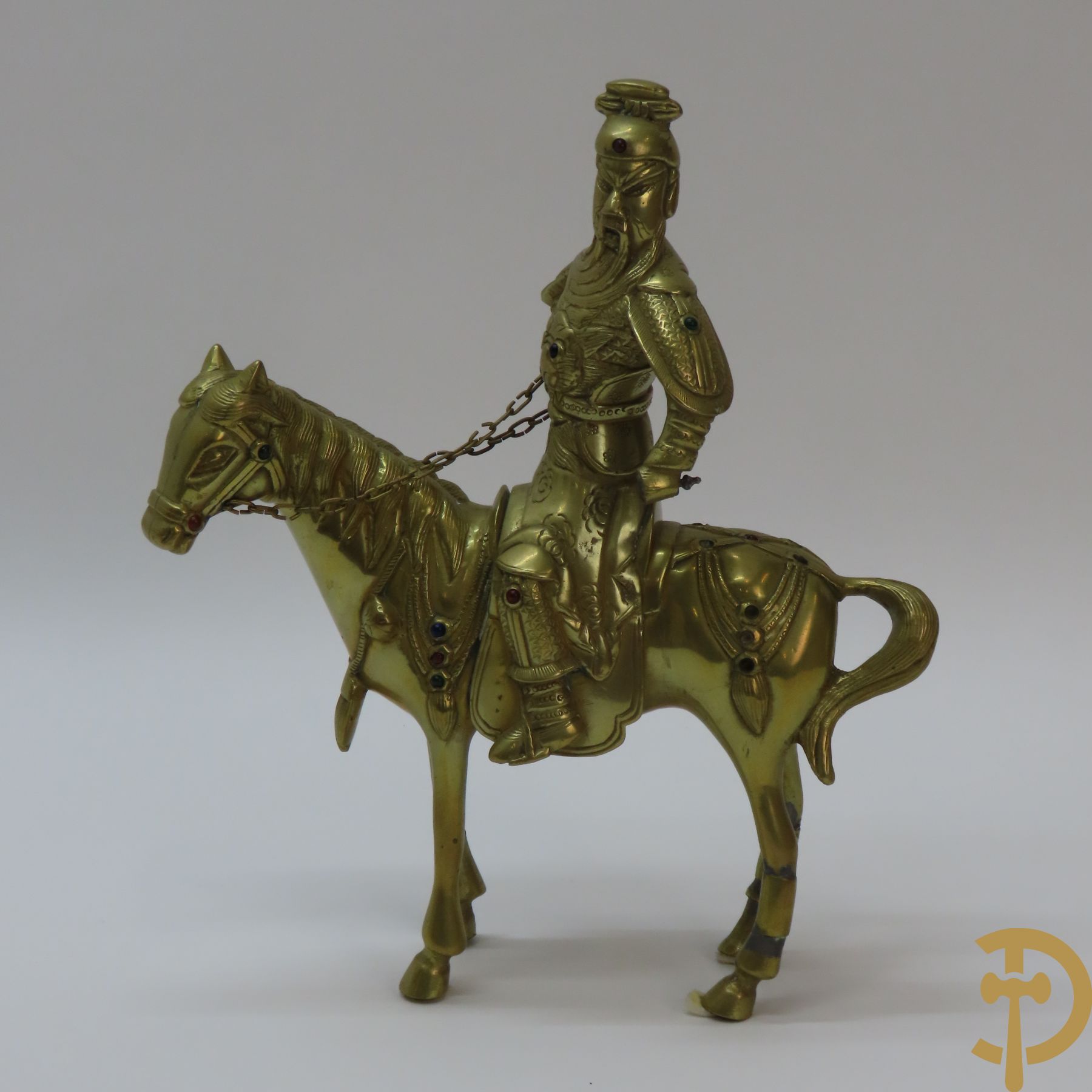 Aziatische vergulde bronzen krijger op paard