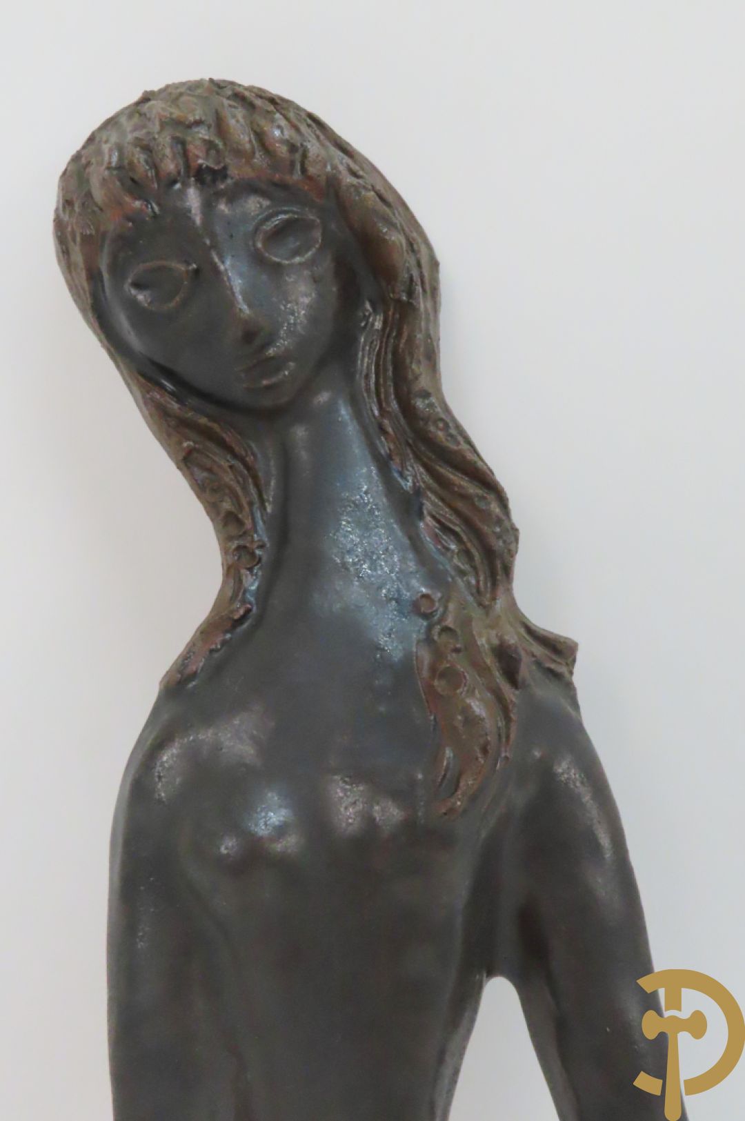 Moderne keramieken kleurrijke vintage coupe, gemerkt Perignem + Keramiek beeld van zeemeermin,  Amfora Vandeweghe