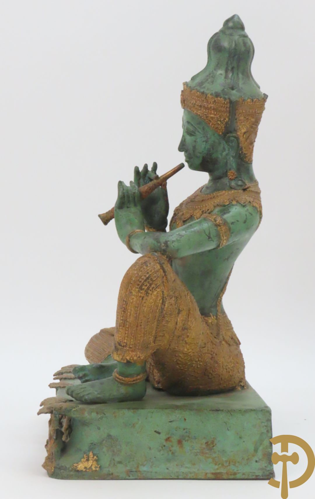 Bronzen Thibetaanse fo-hond als lampadaire + 2 bronzen musicerende boedhistische figuren