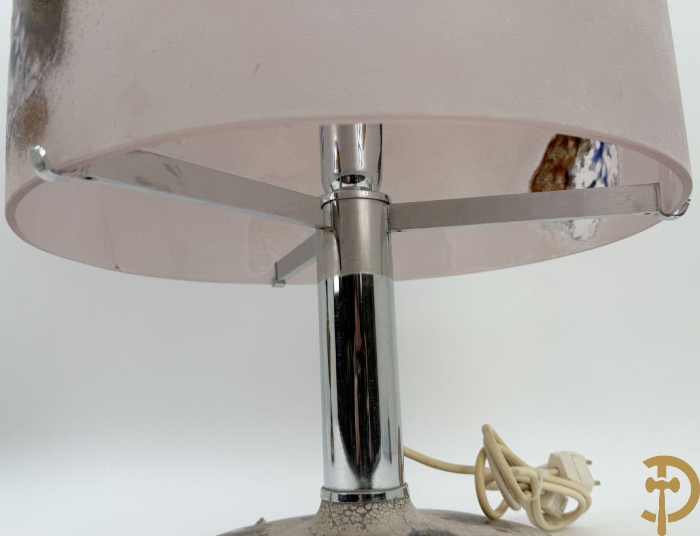 Tafellampadaire in geïriseerd kleurig glas met chromé afwerking, BARDINI getekend