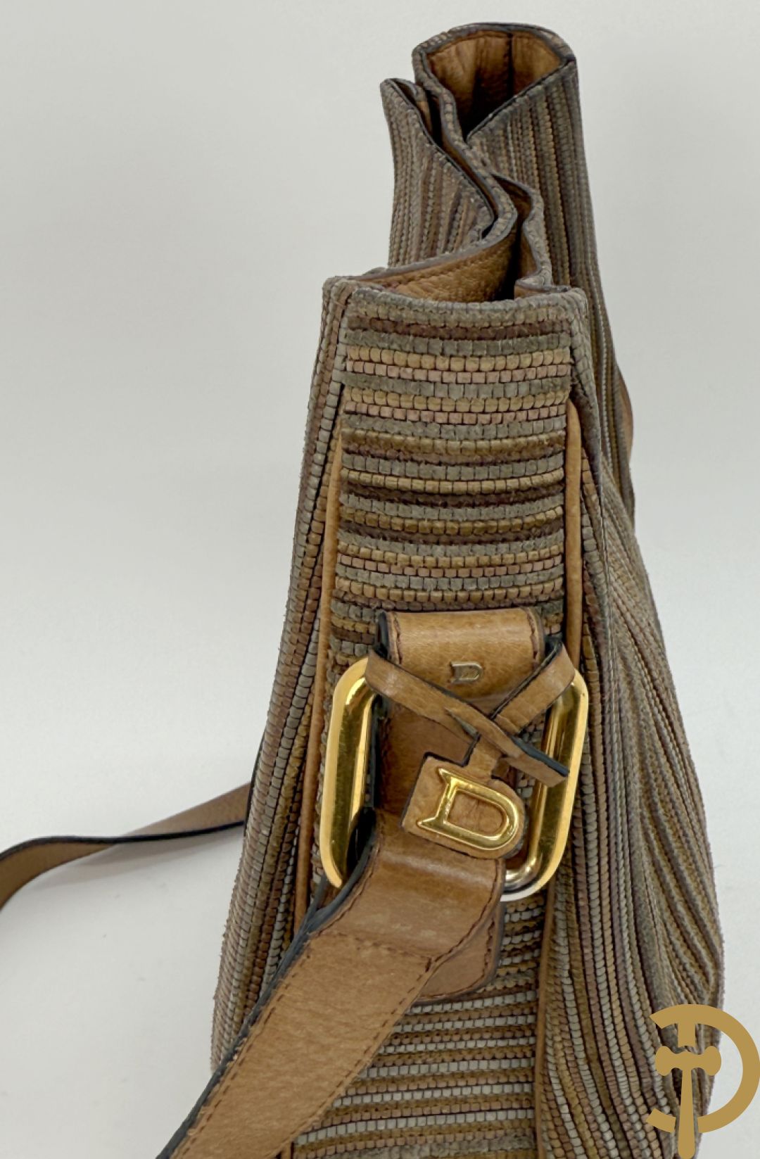 Lederen handtas met bruin getinte kleurstrepen Delvaux, brown toile de cuir