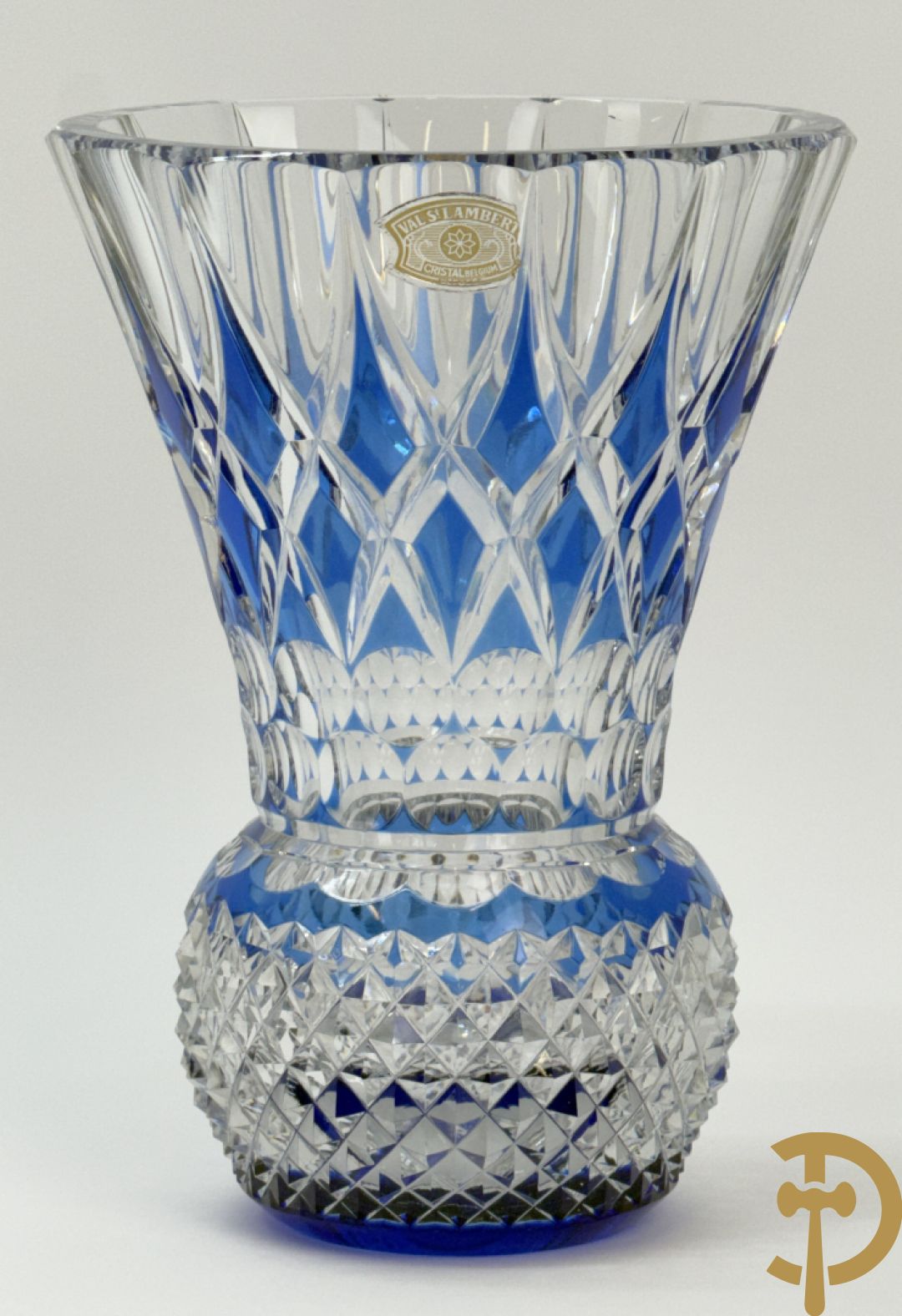 Val Saint Lambert : Blauwe kristallen handgeslepen vaas