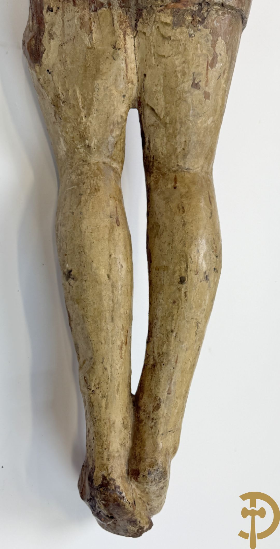 Antieke houtgesculpteerde gepolychromeerde Christus met lenden doek, zonder armen, 16e-17e ?