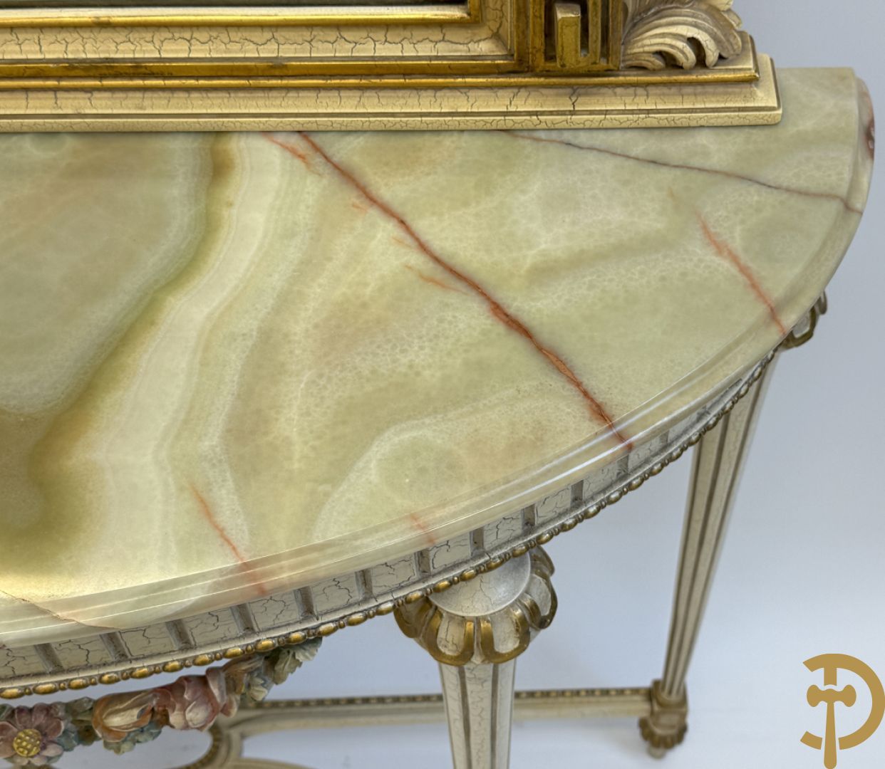 Console + gepolychromeerde spiegel, Louis XVI stijl