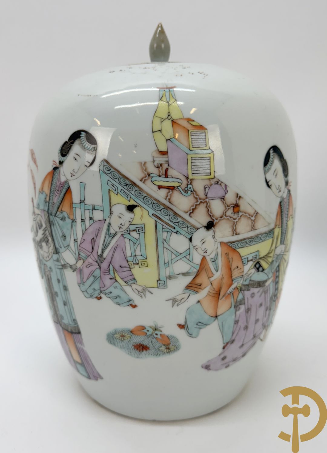 Chinese porseleinen dekselpotiche met vogel- en bloemendecor + Chinese porseleinen dekselkom met bloemen- en vogeldecor