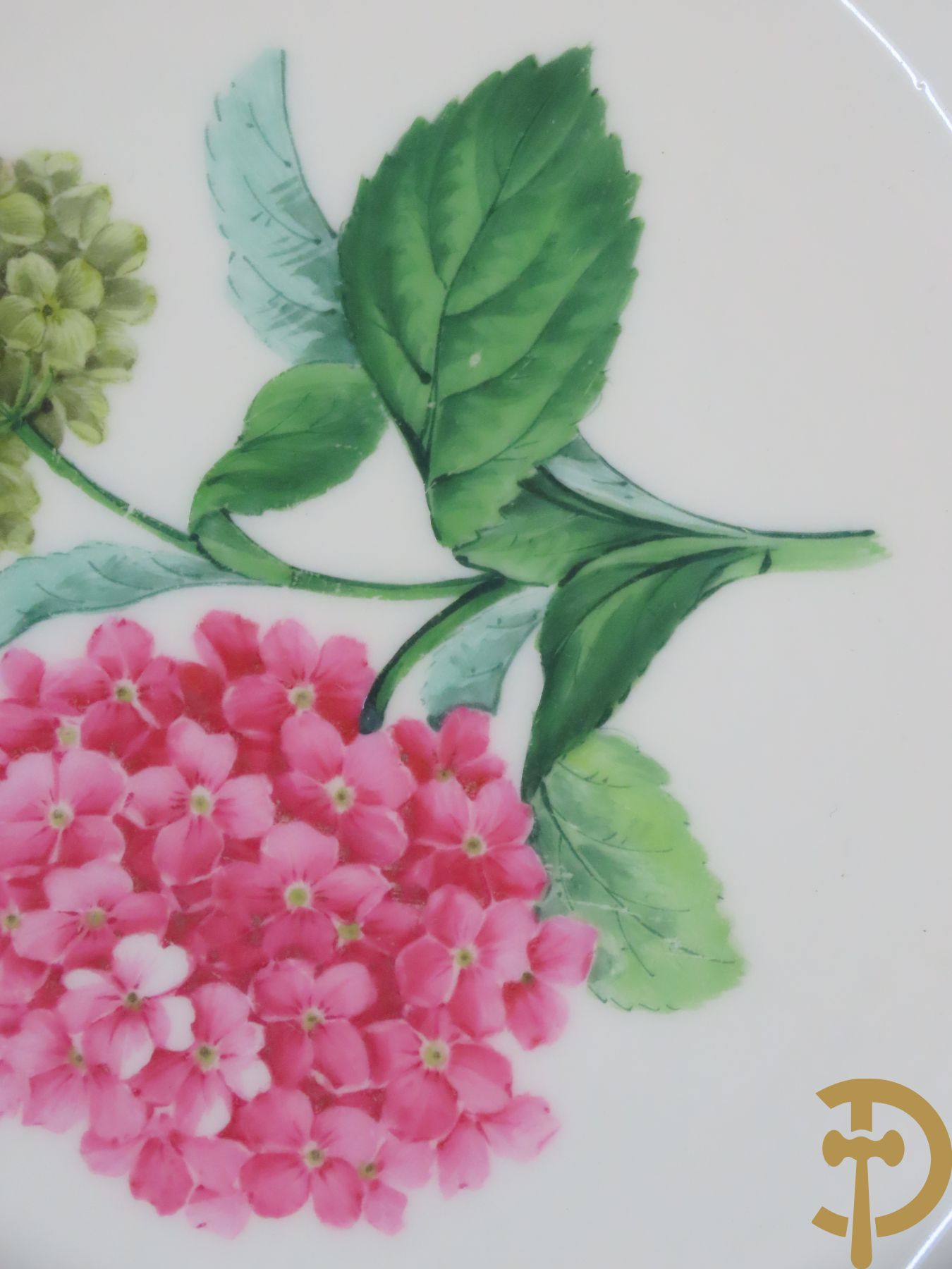 Zes porseleinen borden onder gemerkt met zwaarden / Meissen : 1 bord met stadstafereel, 1 verlucht bord met drakendecor, 1 bord met vogeldecor, 1 met bloemen en 2 met bloemendecor omgeven door vergulde rand