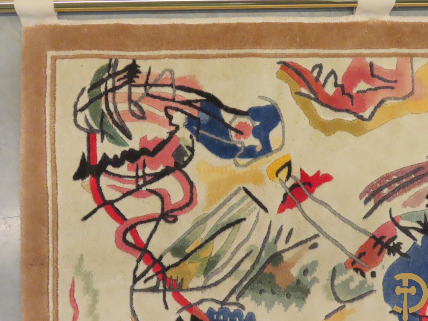 KANDINSKY naar - Oosters handgeknoopt wandtapijt met moderne abstracte figuratie