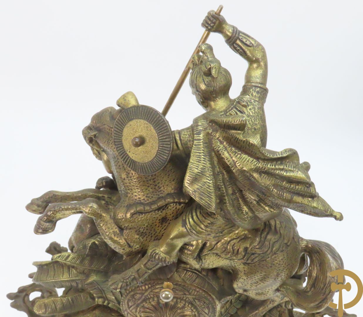 Bronzen pendule met ruiter te paard en panter