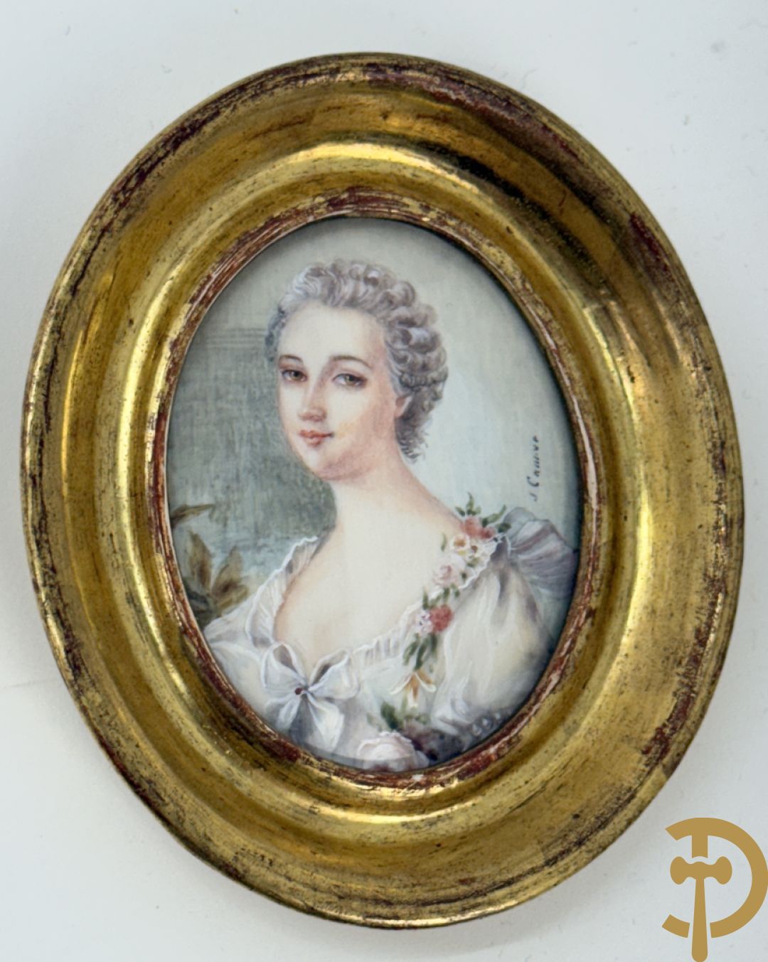 Vijf miniaturen met damersportretten en romantische scène, waarvan 4 getekend : de Roussely, Canova, Siluce ? en Domery ?